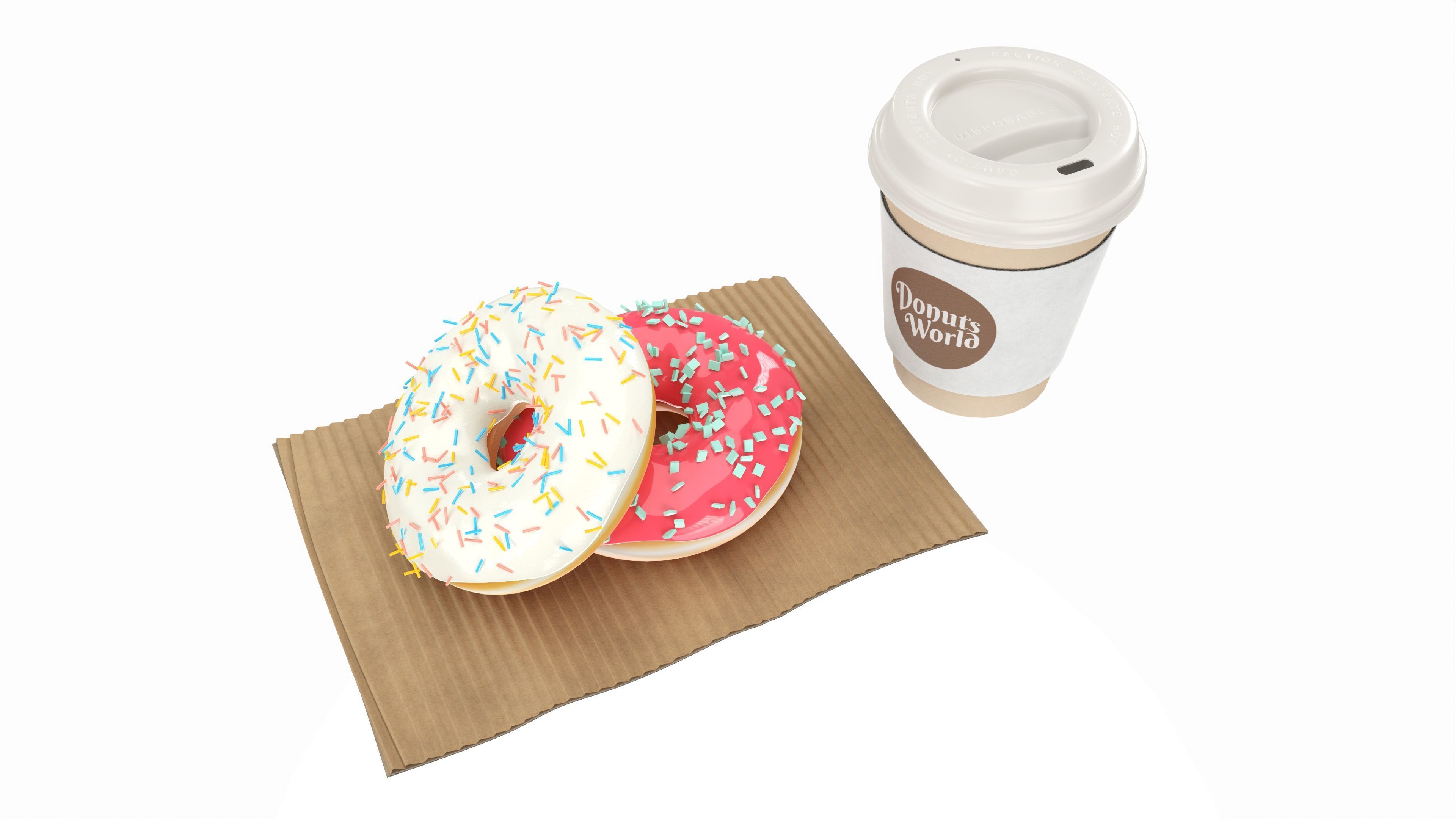 Paper coffee cup with pair of donuts 3D model_4
