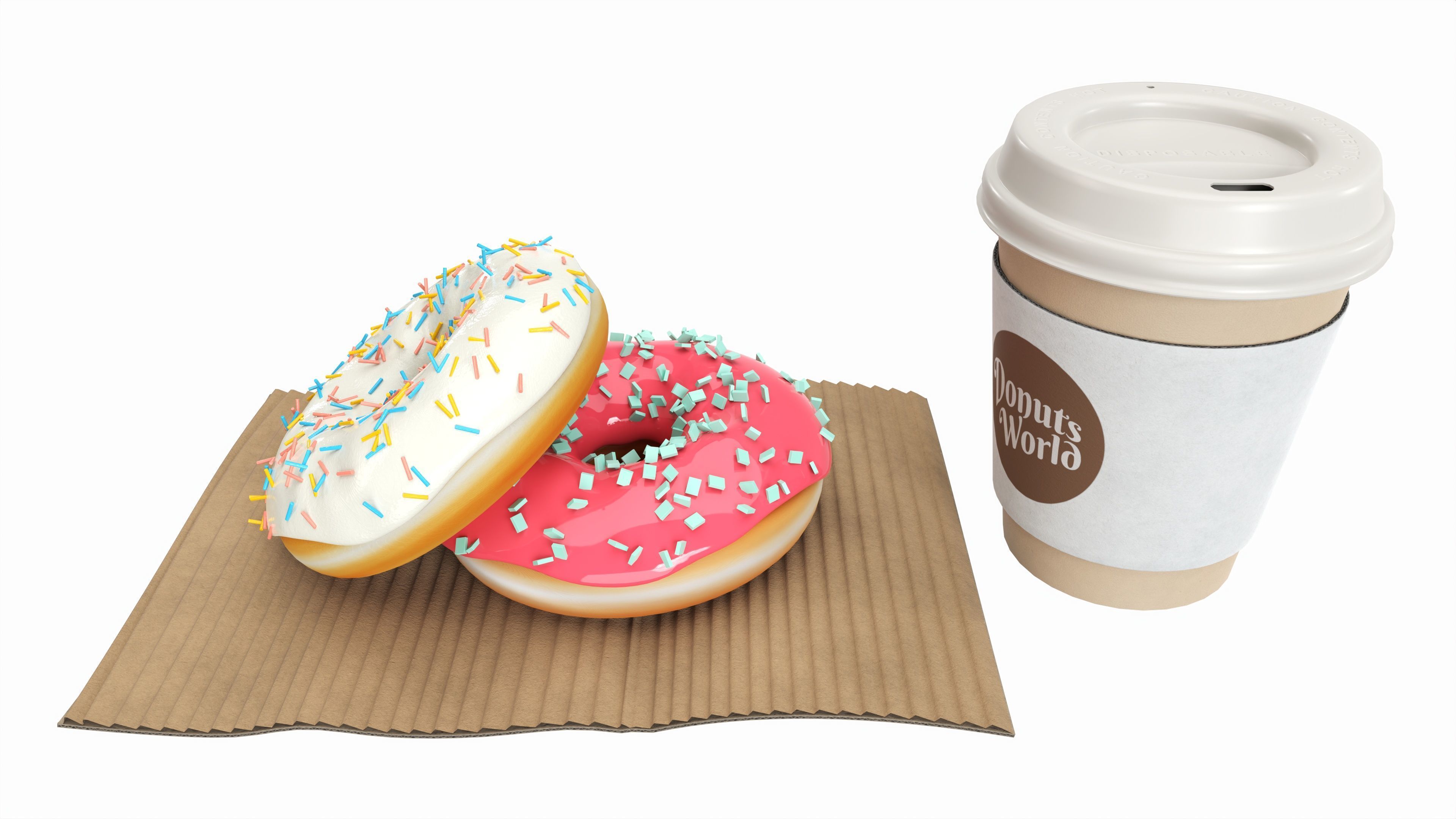 Paper coffee cup with pair of donuts 3D model_1