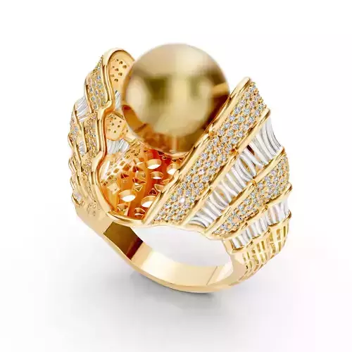 Yellow Pearl Pave Ring