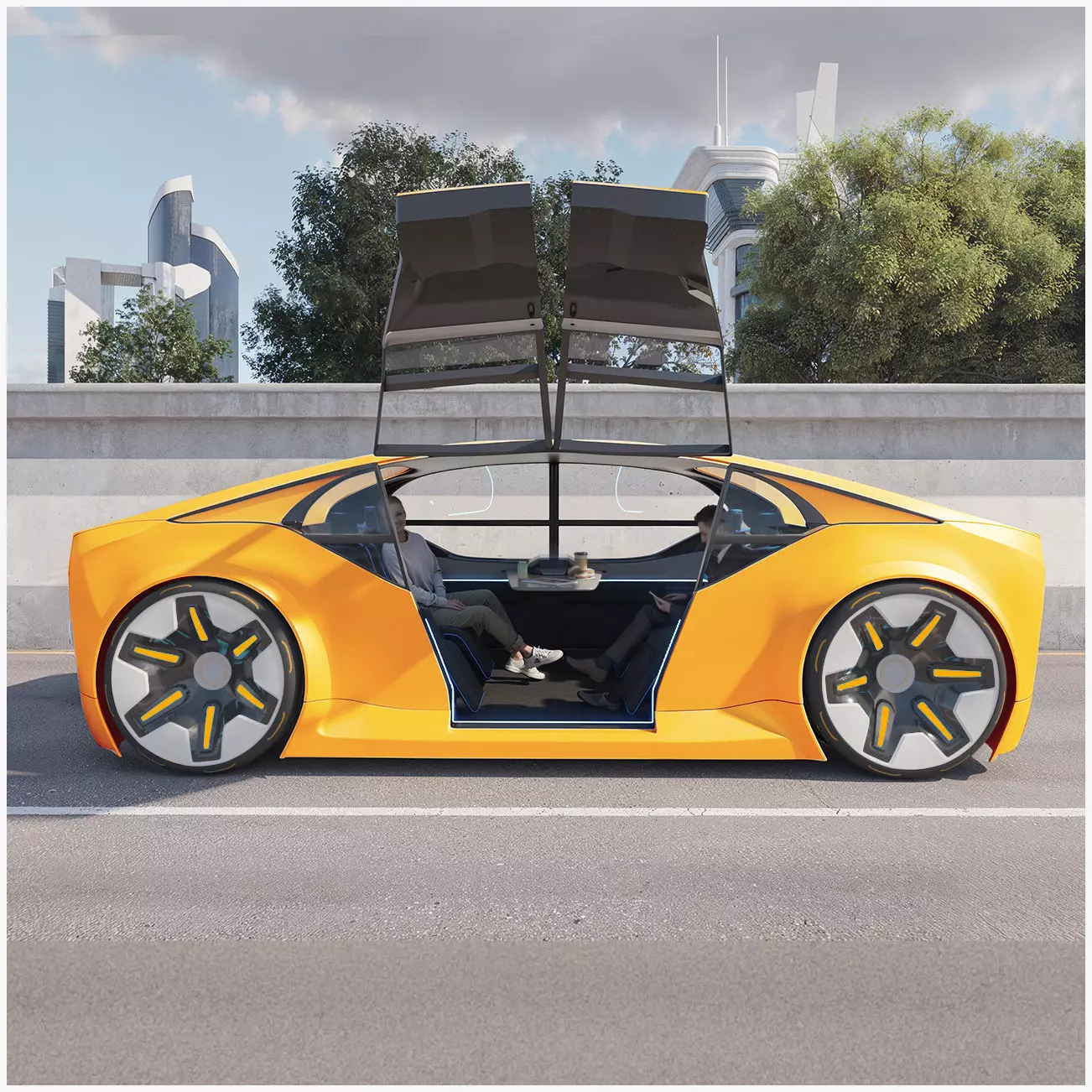 Futuristic electric car concept - driverless vehicle  3D model_0