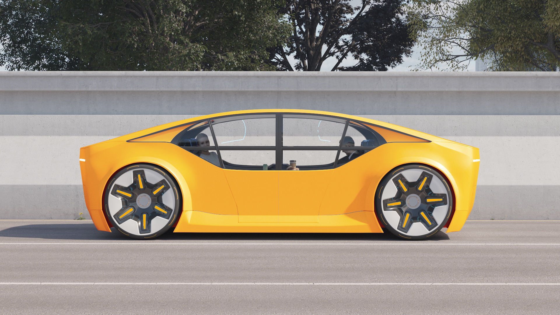 Futuristic electric car concept - driverless vehicle  3D model_4