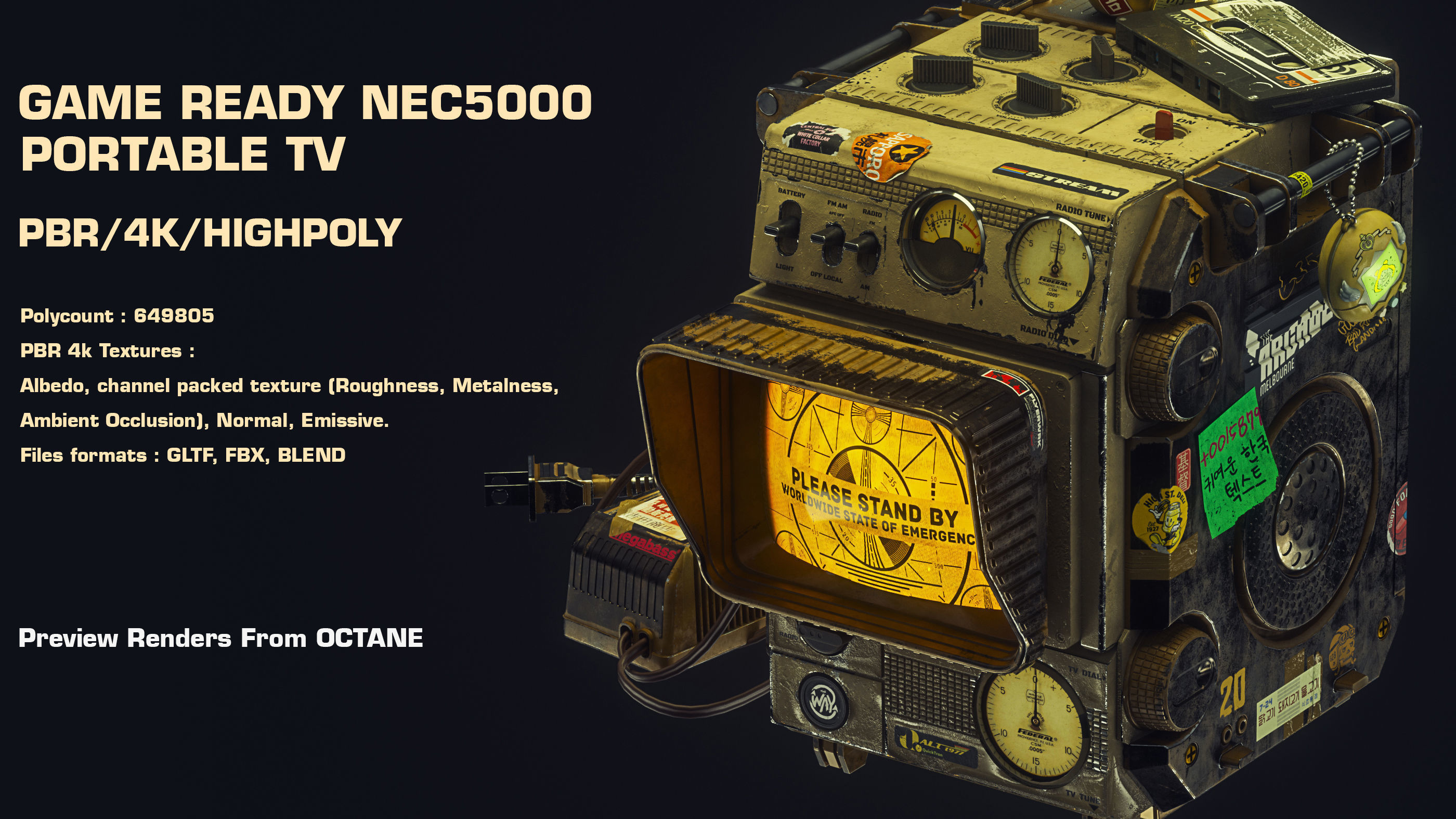 Game Ready NEC 5000 Retro Portable TV 3D model_2