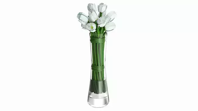 Tulips in long vase 3D model