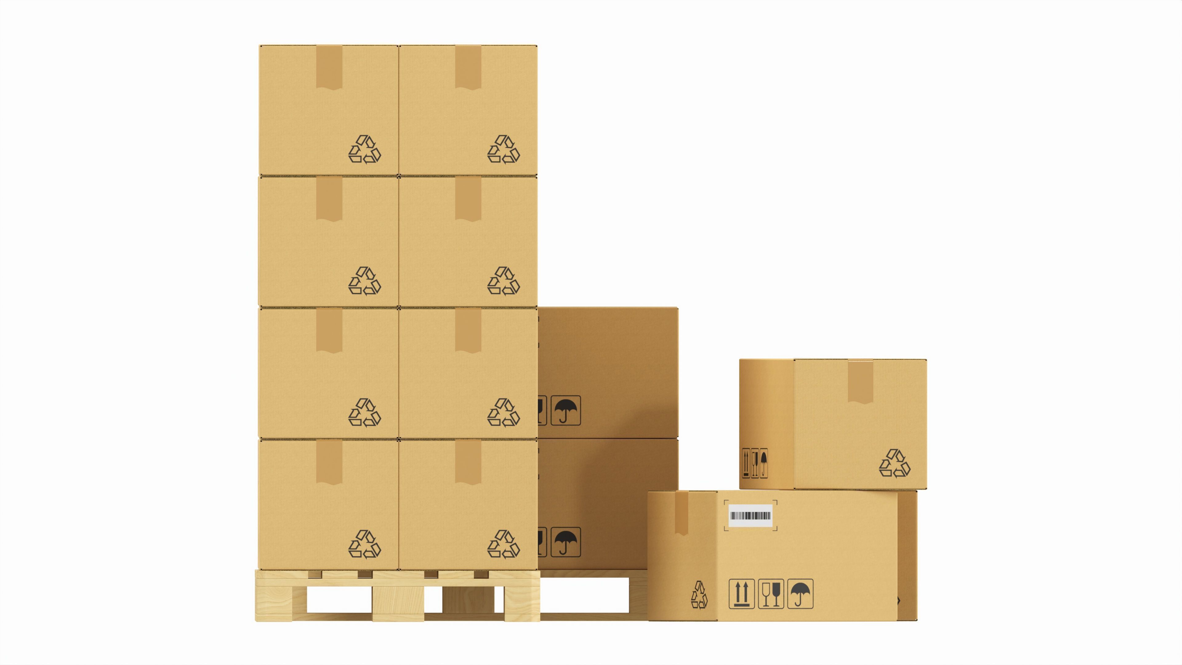 Cardboard boxes on a pallets 3D model_6