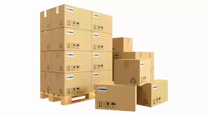 Cardboard boxes on a pallets 3D model