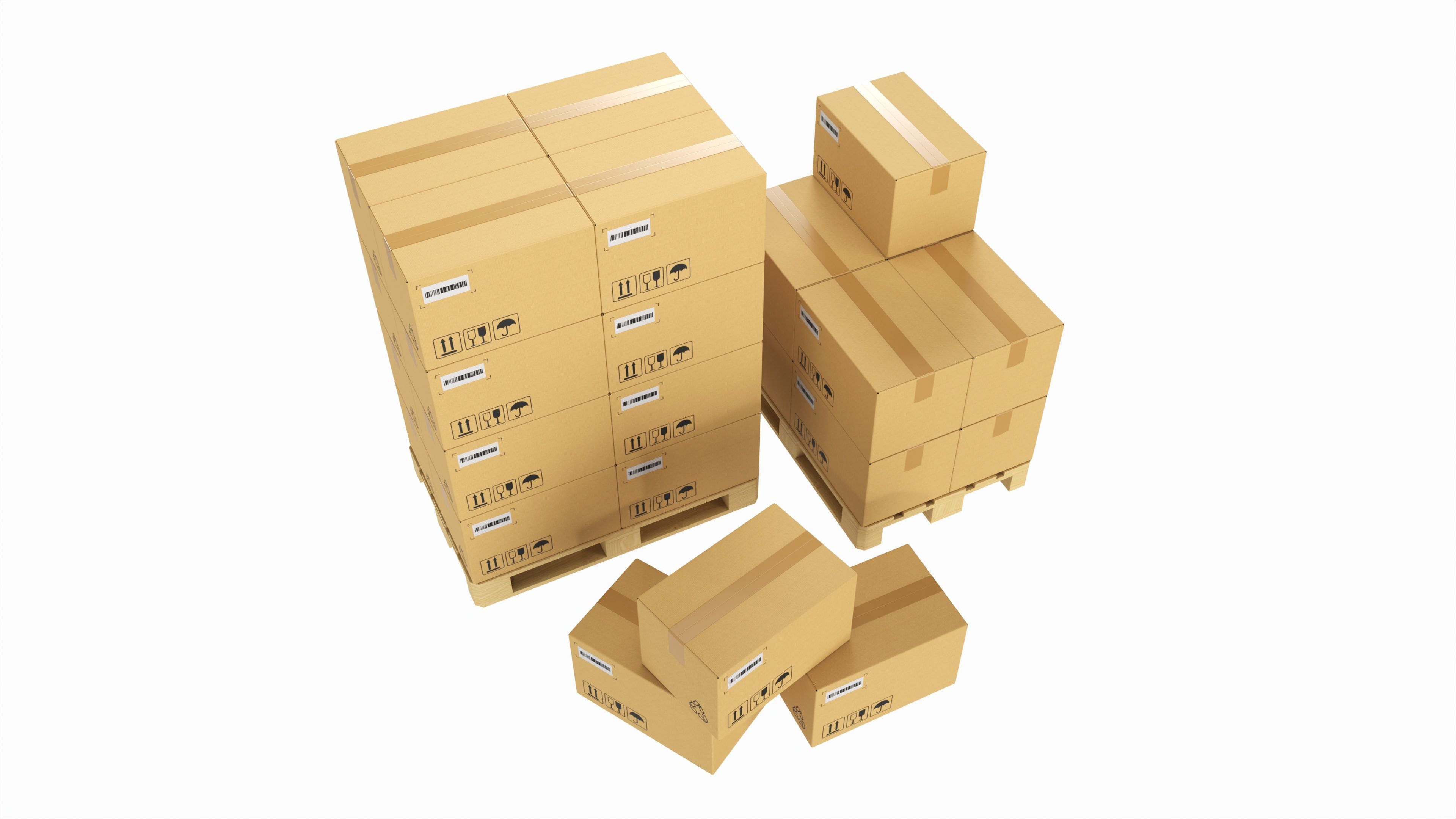 Cardboard boxes on a pallets 3D model_3