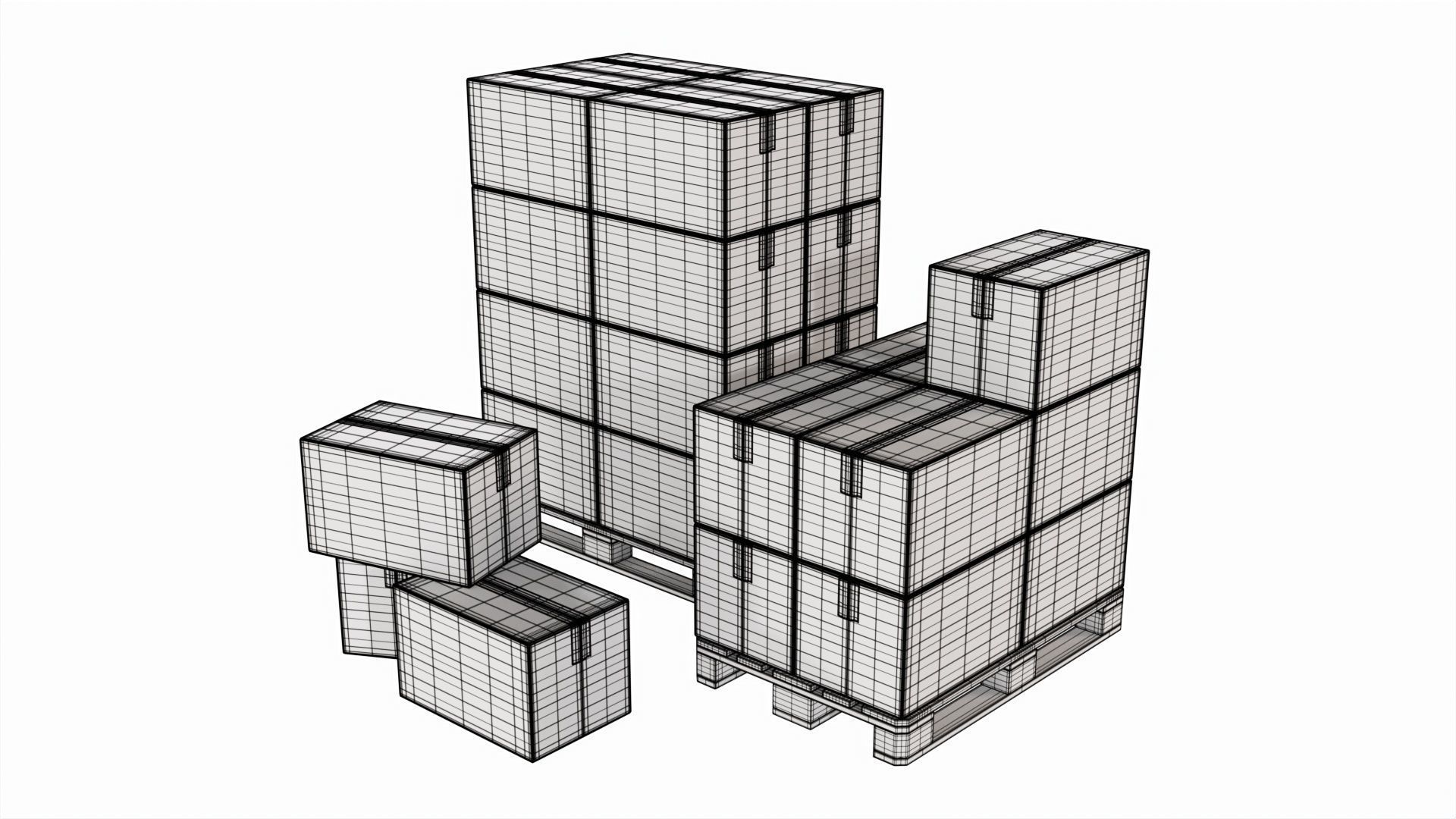 Cardboard boxes on a pallets 3D model_7