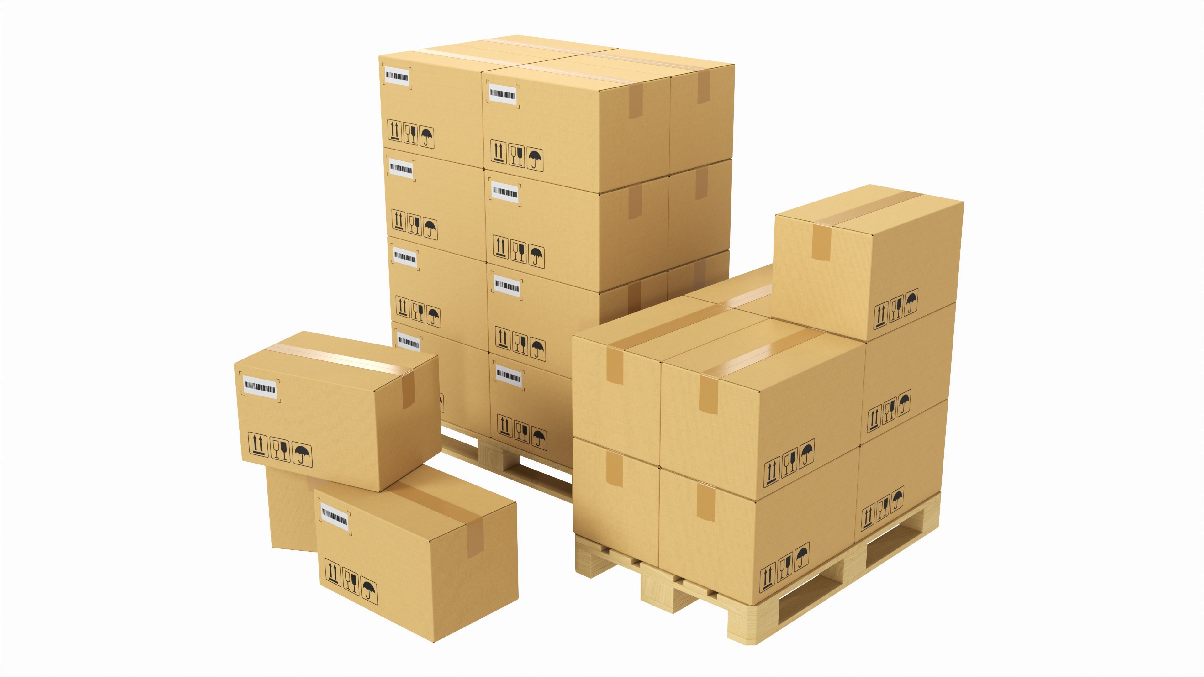 Cardboard boxes on a pallets 3D model_1