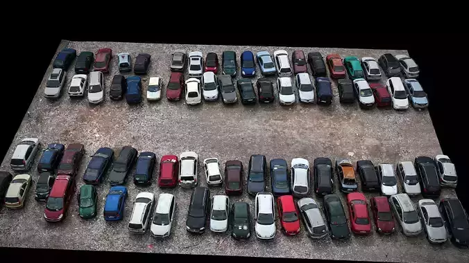 cars abandoned parking terrain closeup part3 drone scan Low-poly 3D model