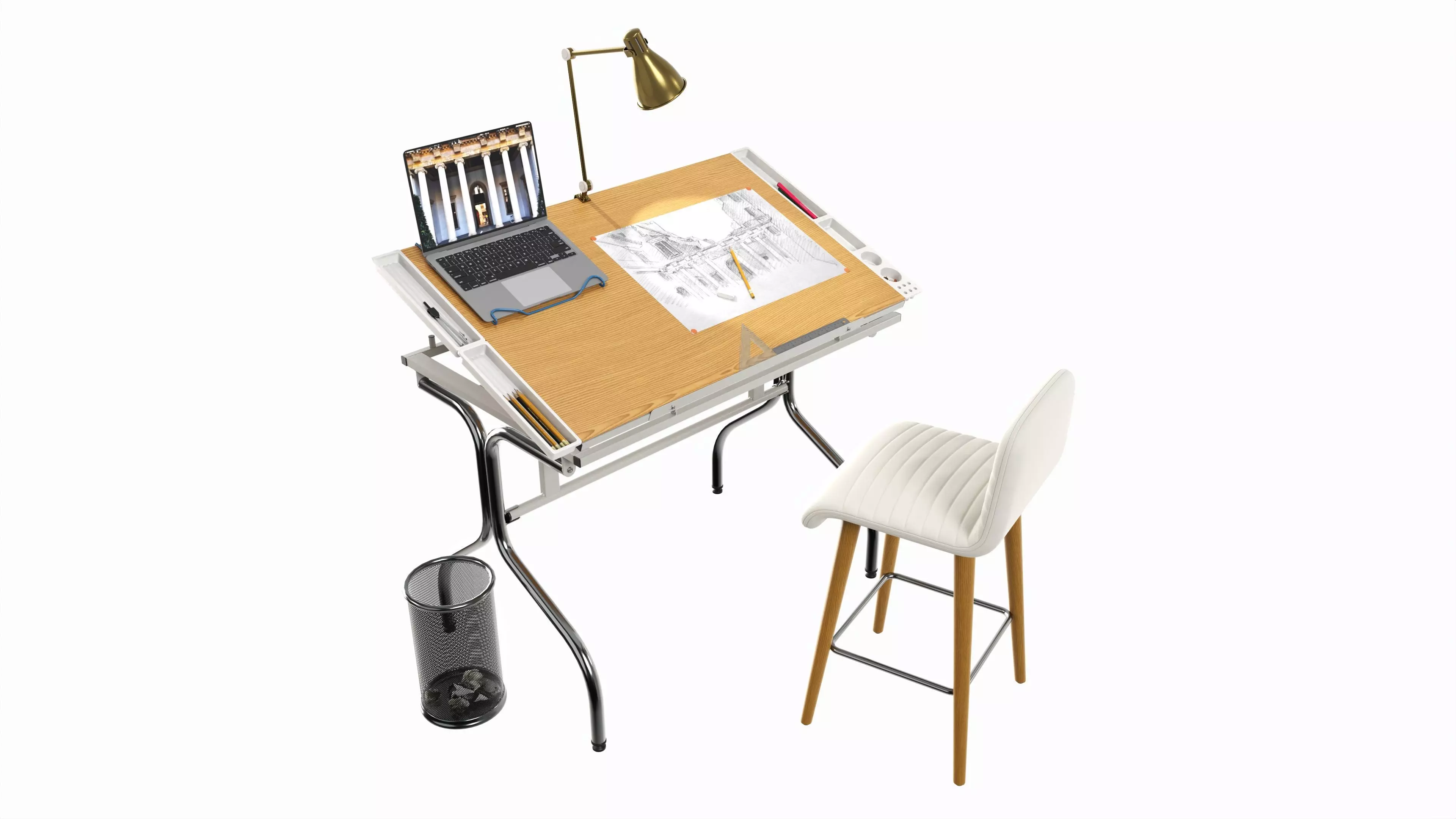 Complete draftsman workplace 3D model_0