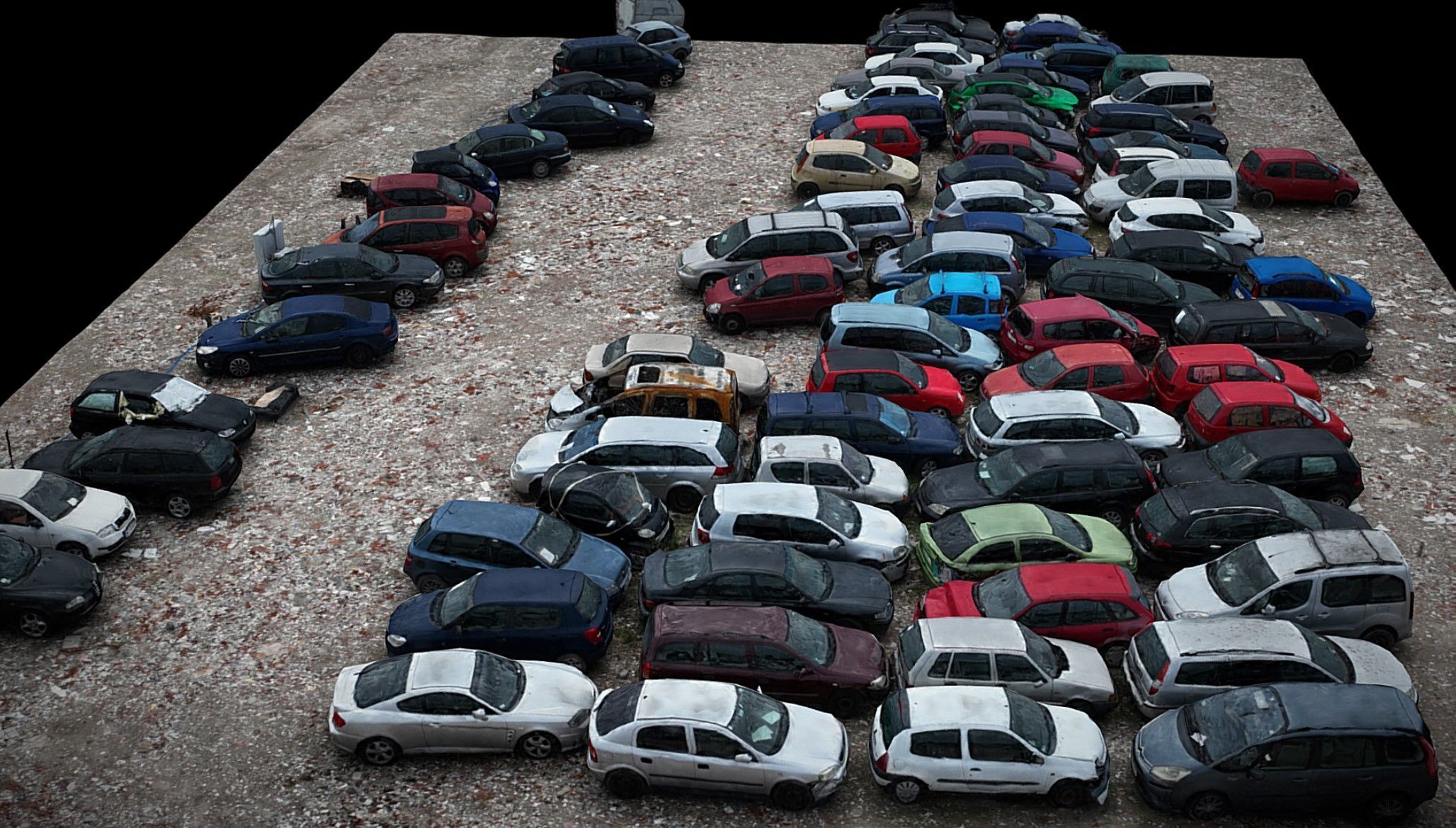 cars abandoned wrecks parking closeup drone scan Low-poly 3D model_1
