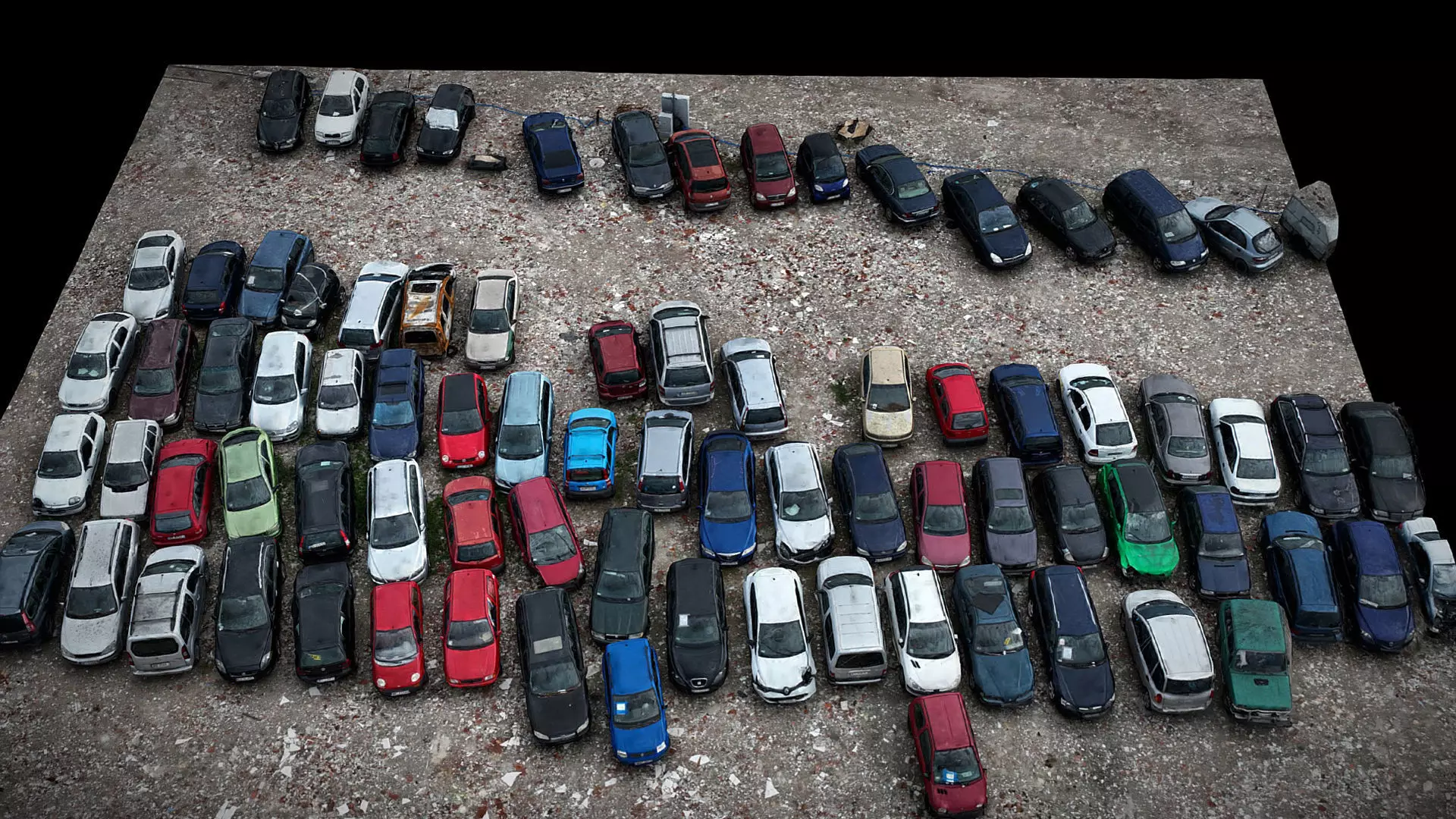 cars abandoned wrecks parking closeup drone scan Low-poly 3D model_0