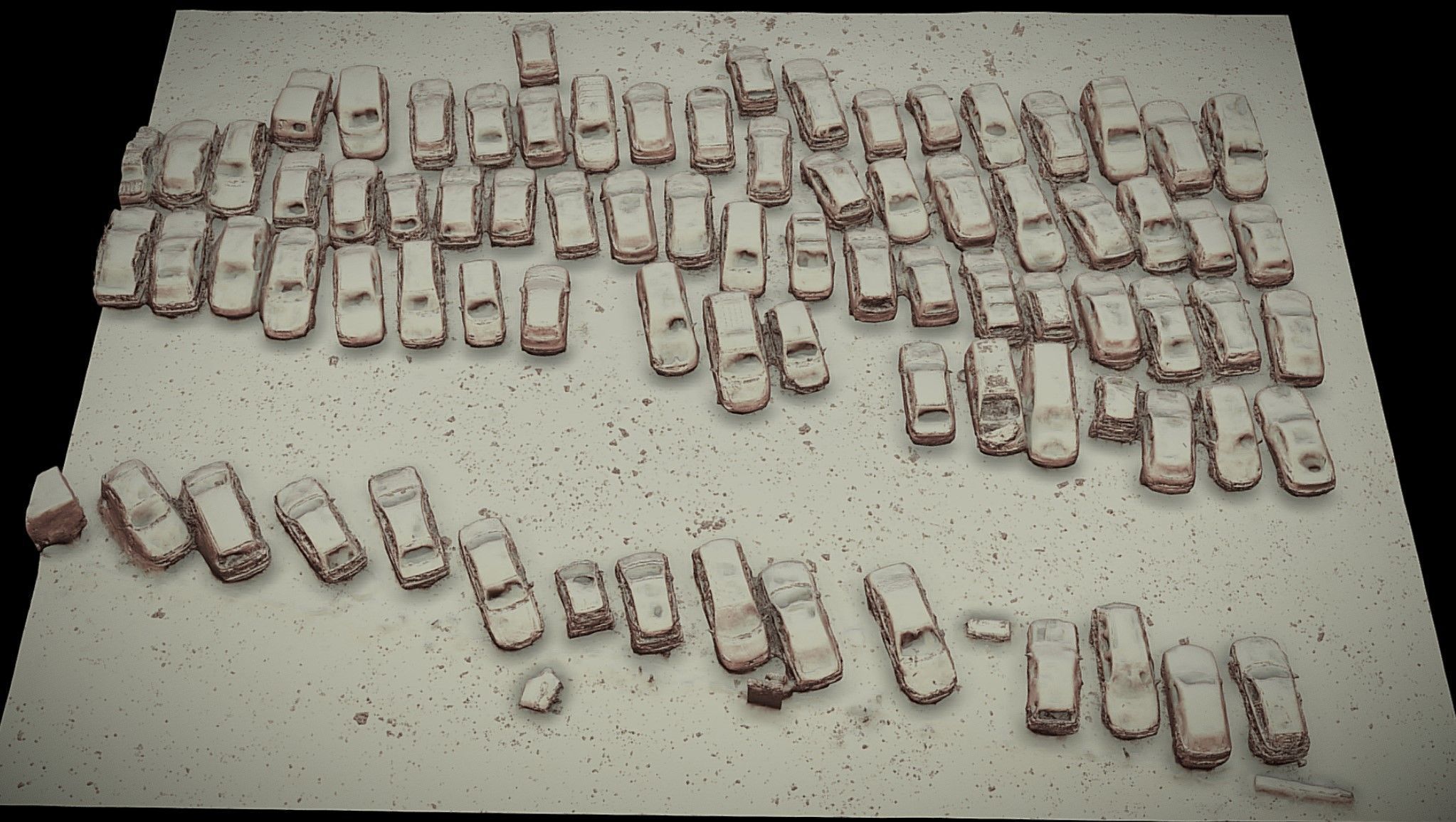 cars abandoned wrecks parking closeup drone scan Low-poly 3D model_3