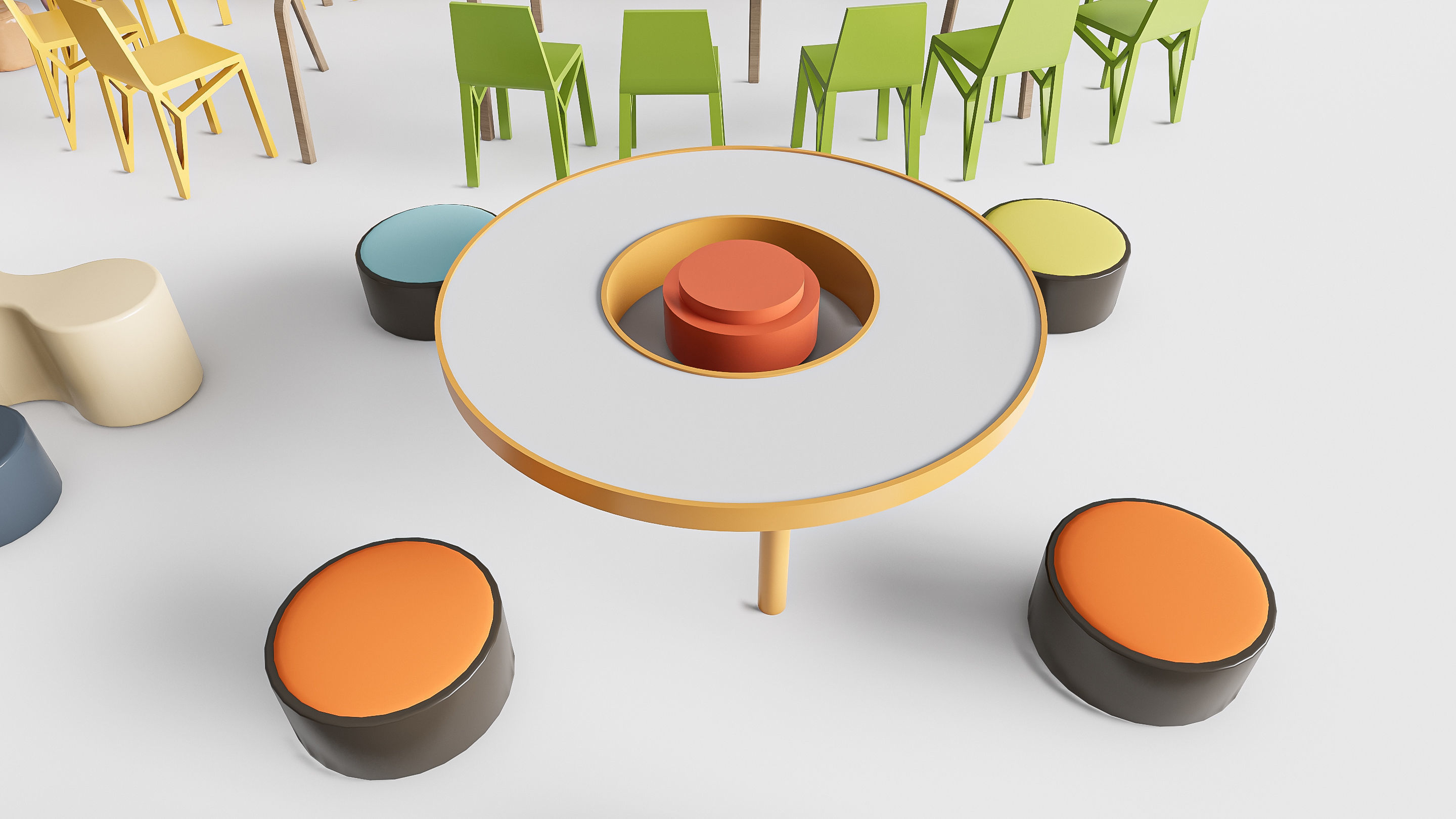 Children table and chairs 2 3D model_6