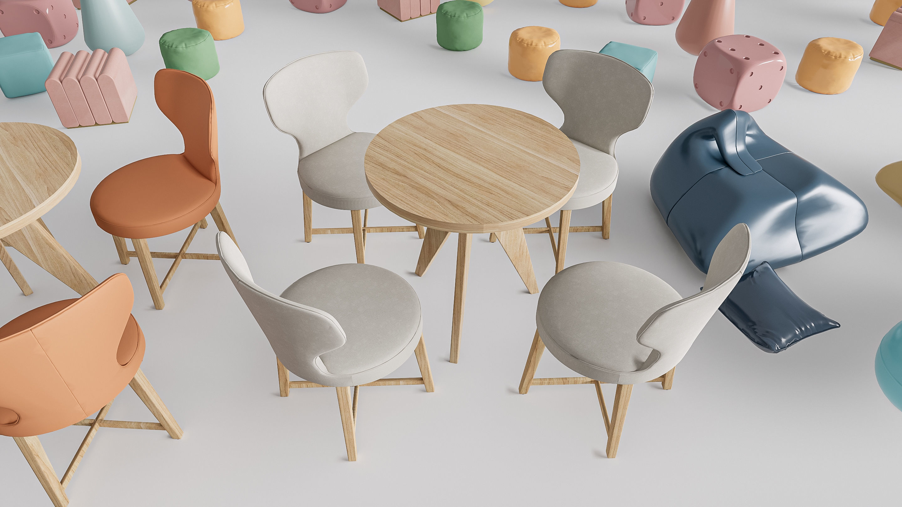 Children table and chairs 2 3D model_9