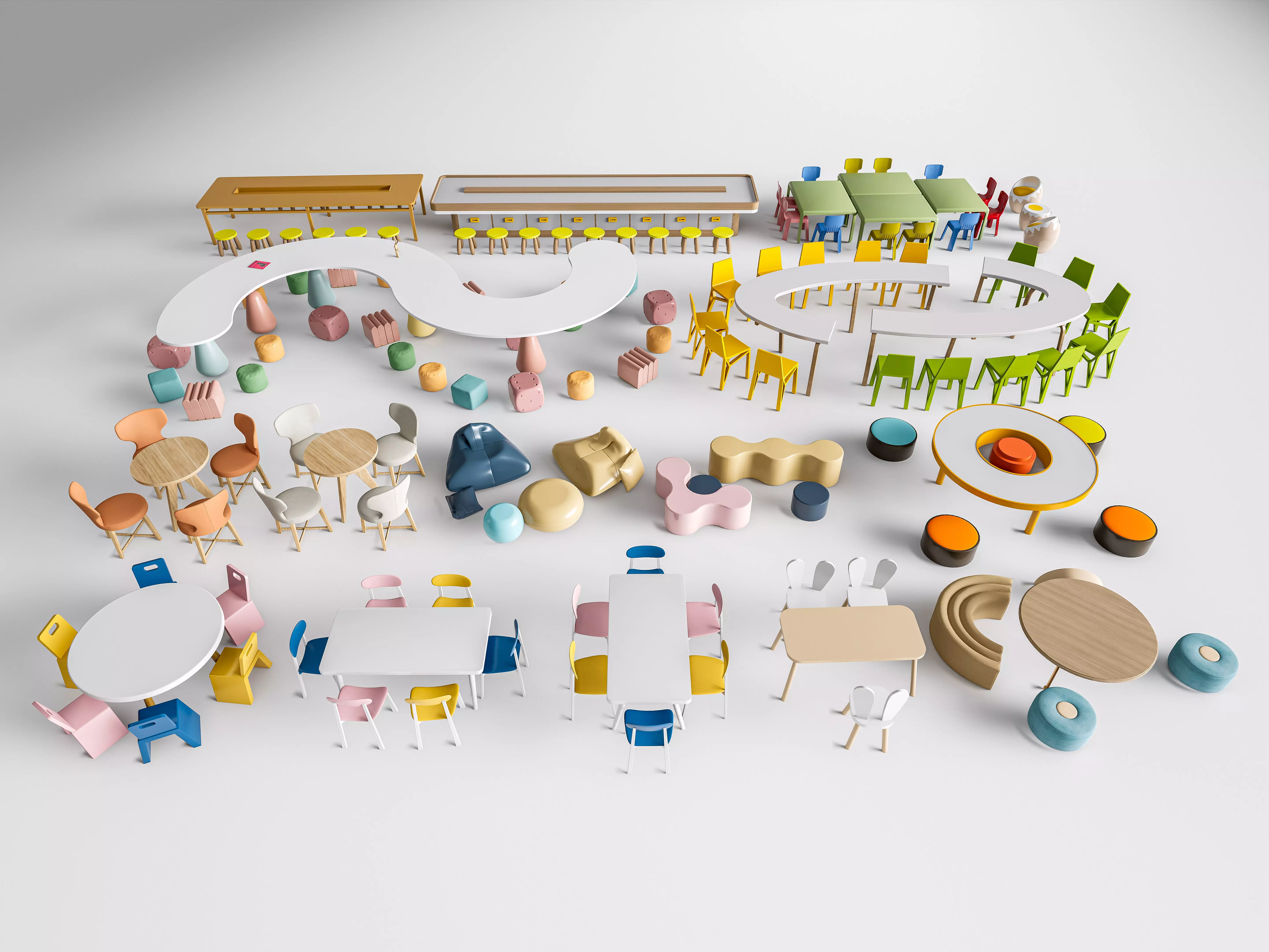 Children table and chairs 2 3D model_0