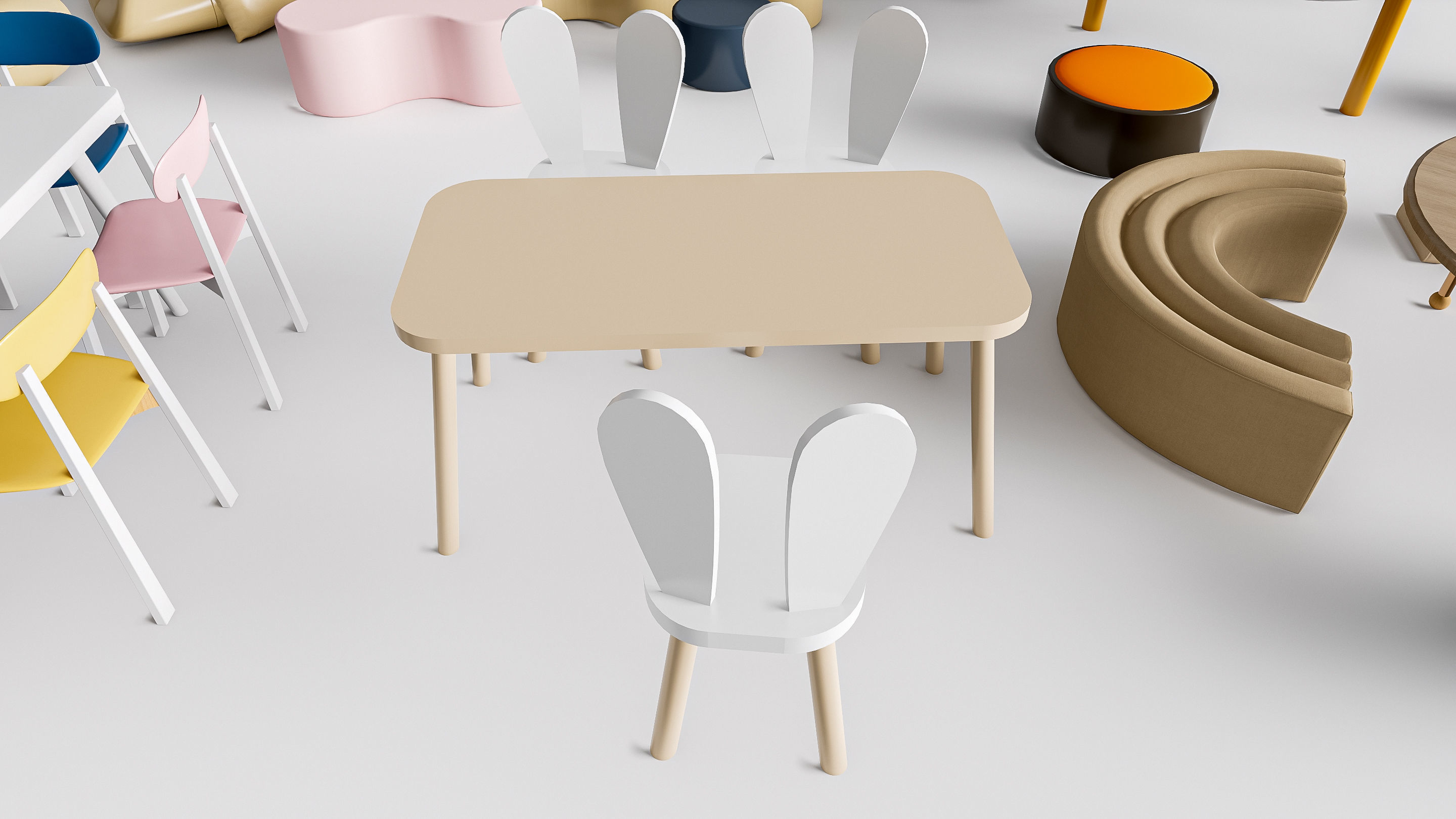 Children table and chairs 2 3D model_4