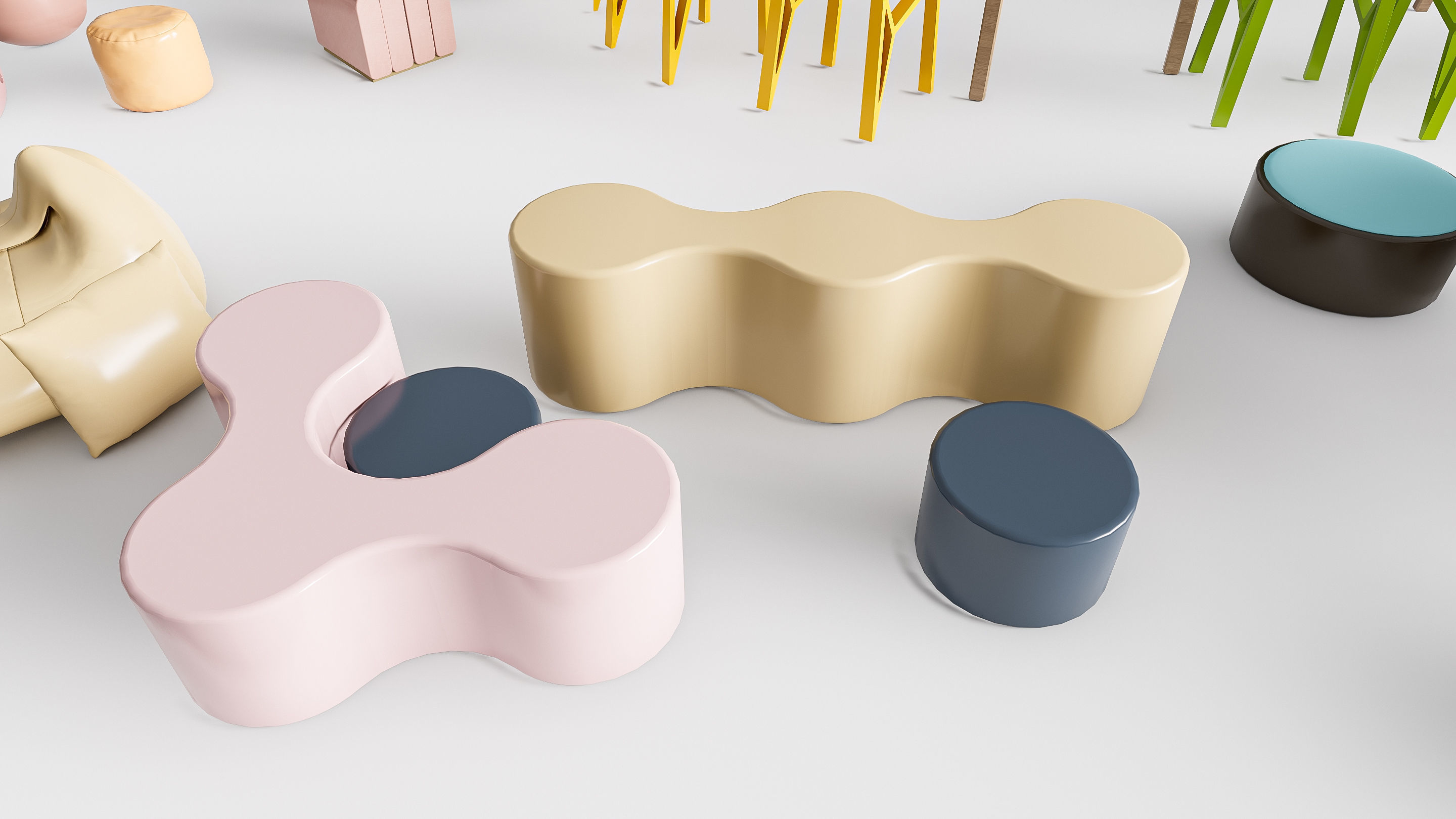 Children table and chairs 2 3D model_7