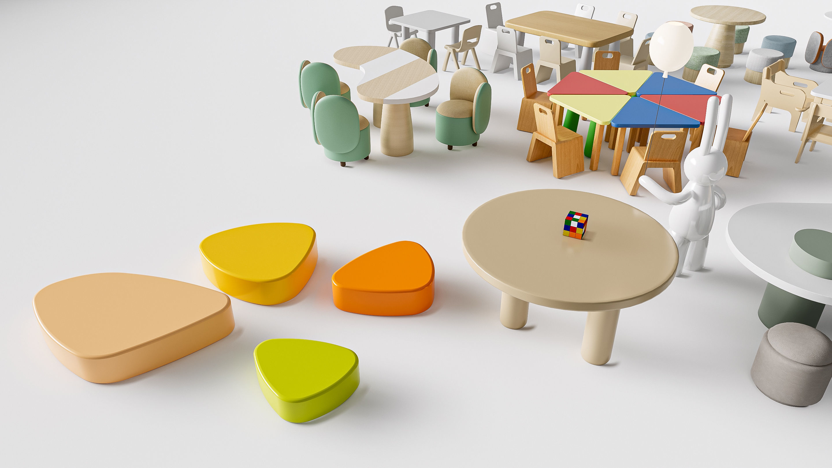 Children table and chairs 3 3D model_16