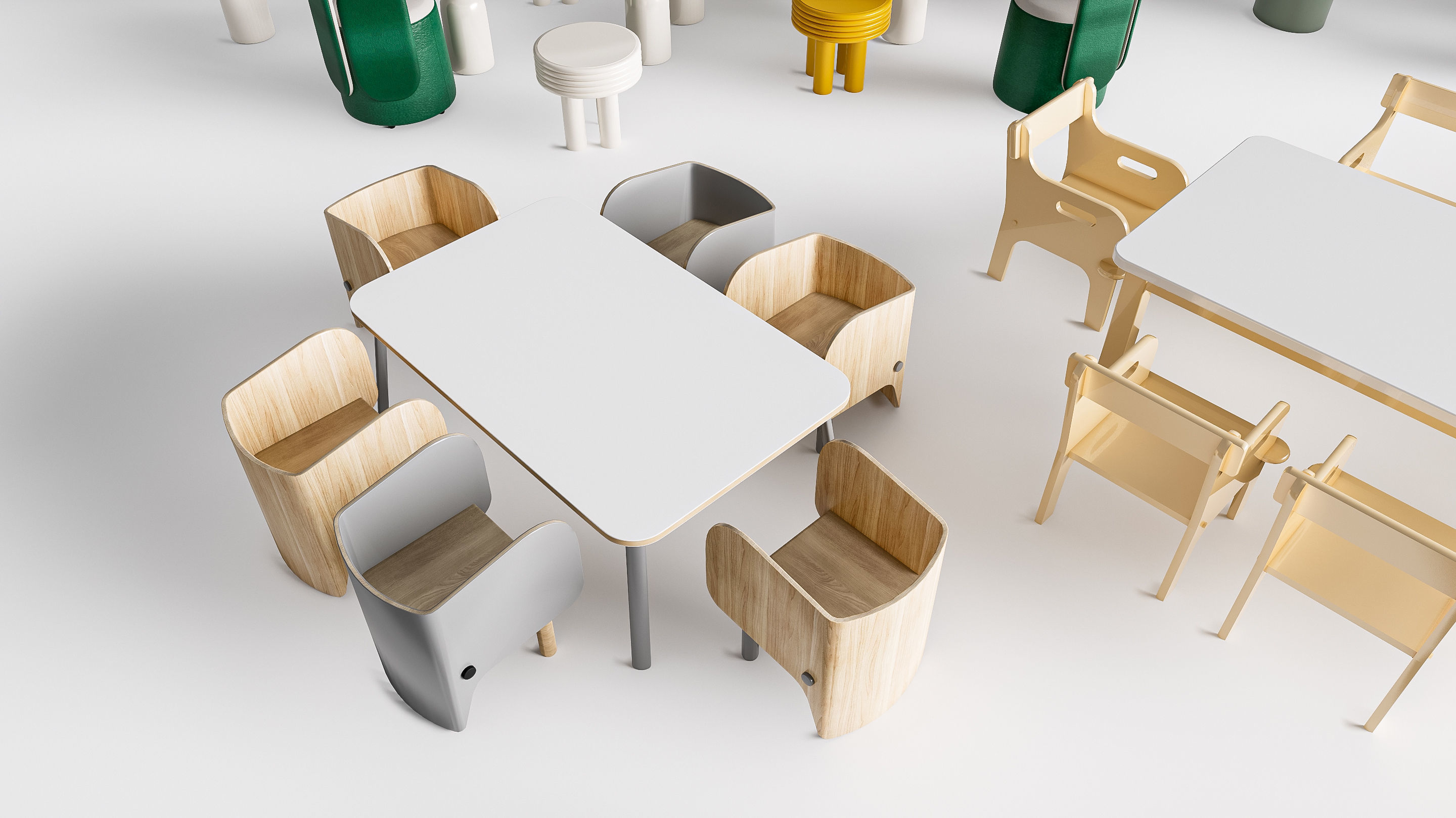 Children table and chairs 3 3D model_11