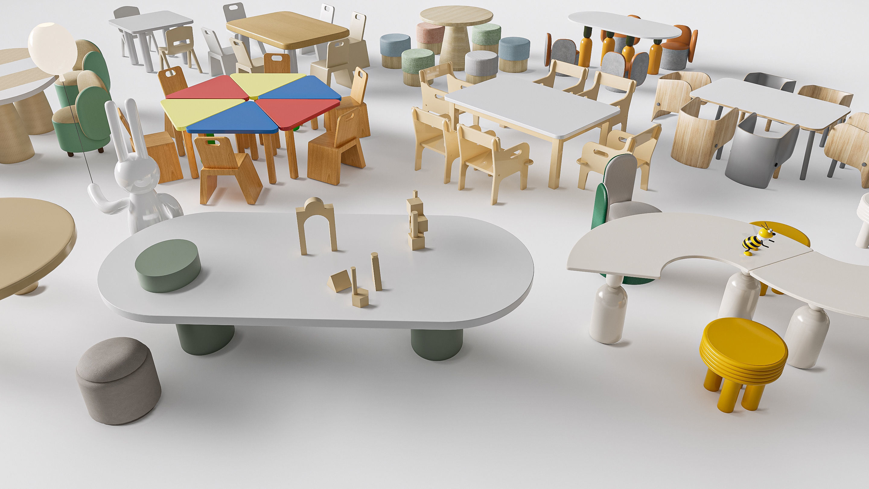 Children table and chairs 3 3D model_15