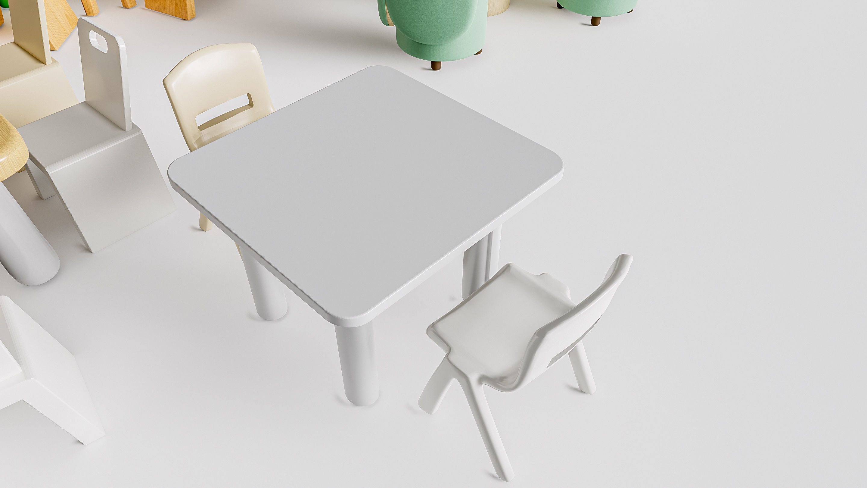 Children table and chairs 3 3D model_4