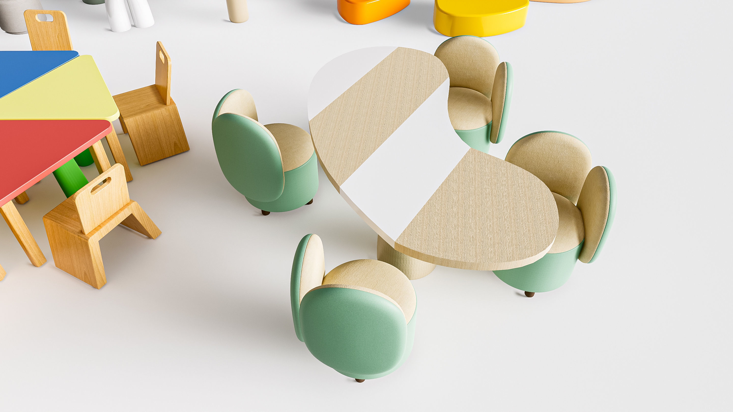 Children table and chairs 3 3D model_5