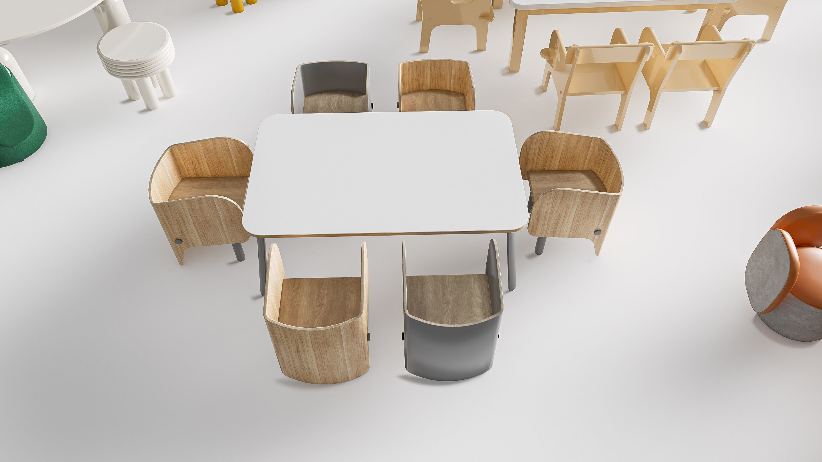 Children table and chairs 3 3D model_12