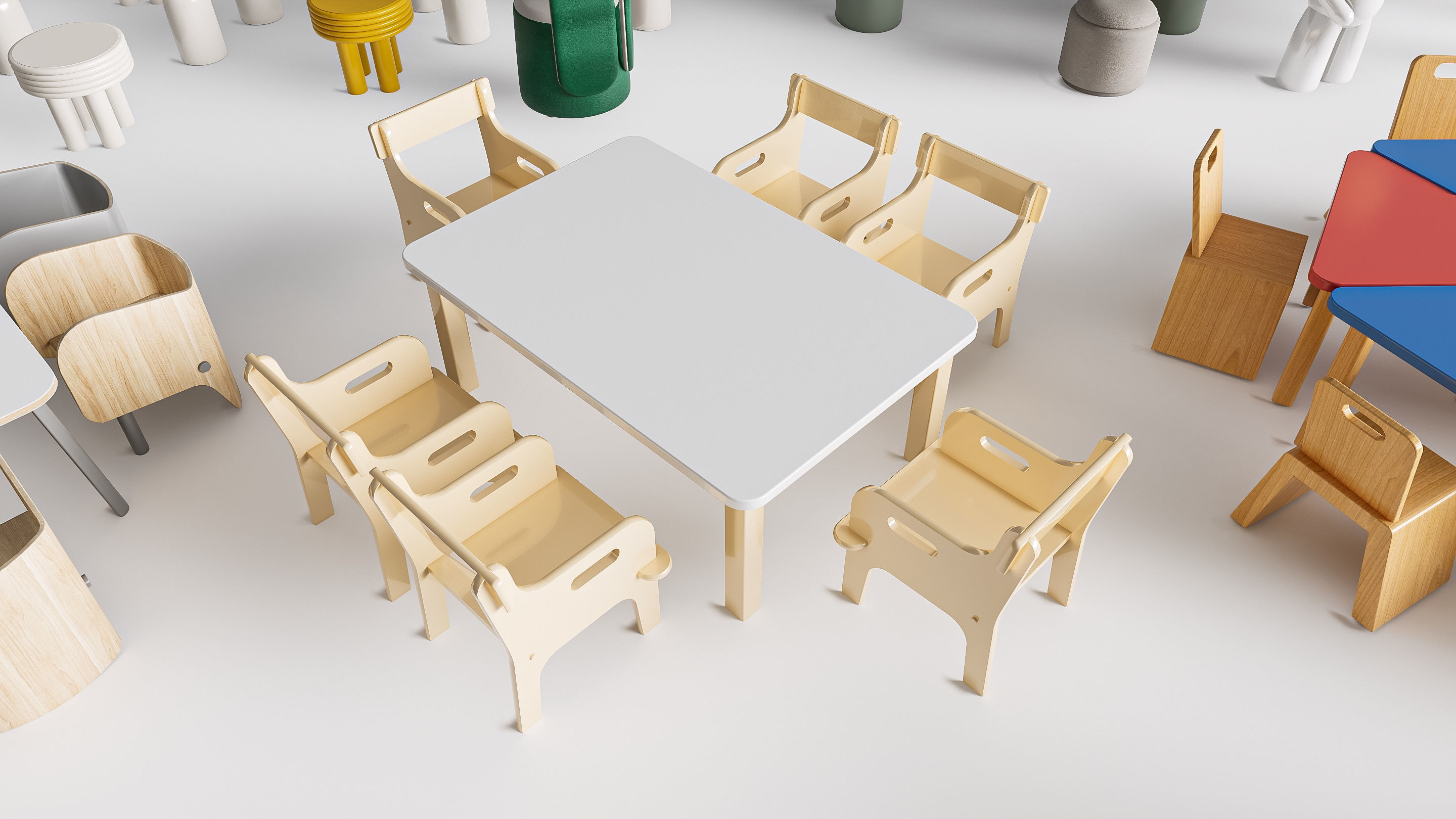 Children table and chairs 3 3D model_10