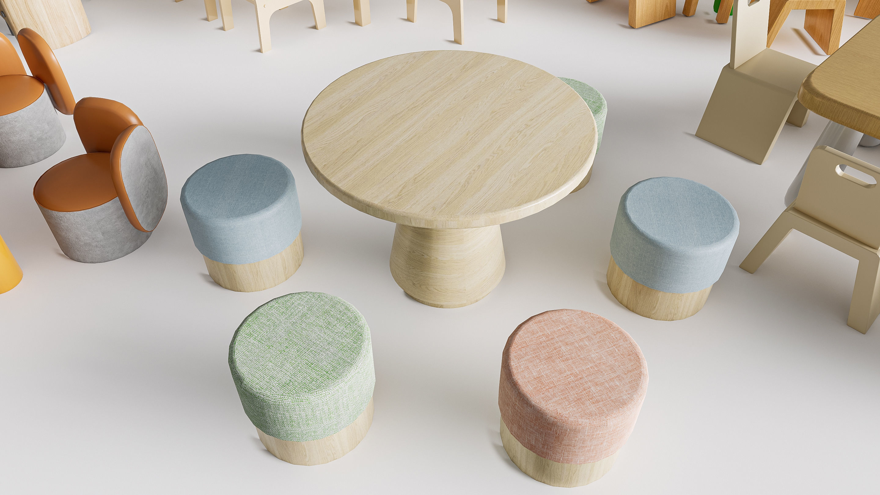 Children table and chairs 3 3D model_2