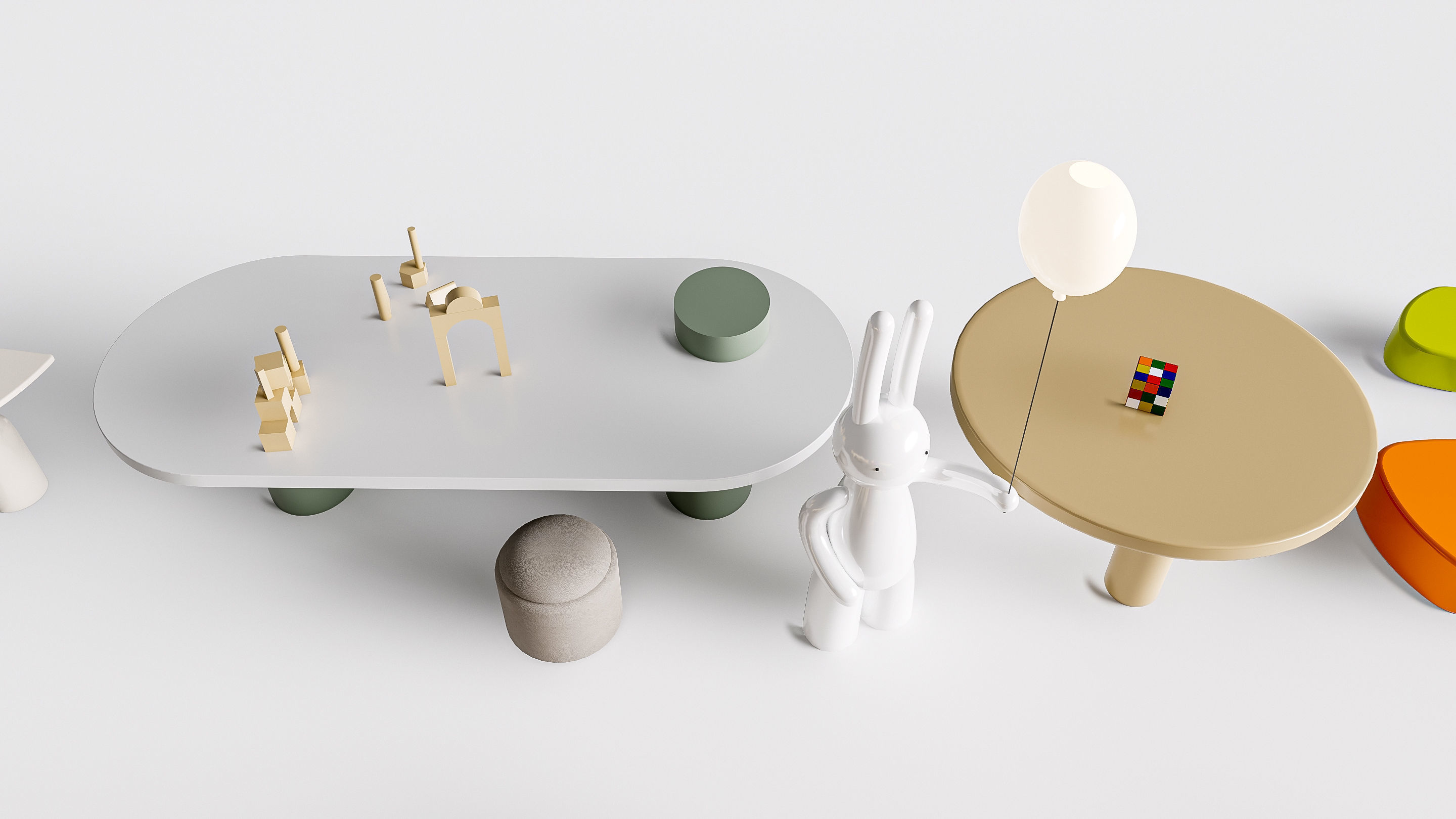 Children table and chairs 3 3D model_7