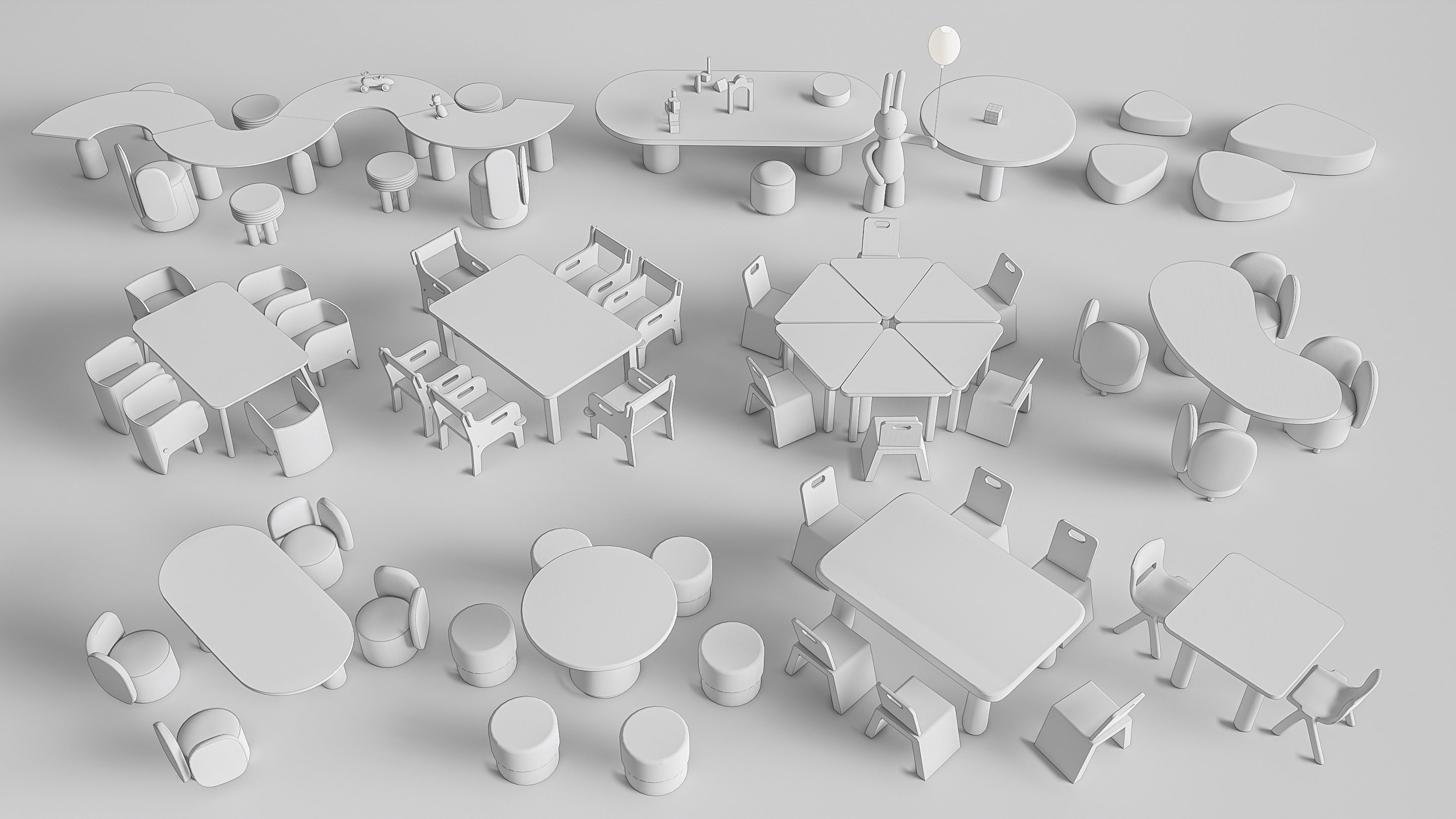 Children table and chairs 3 3D model_19