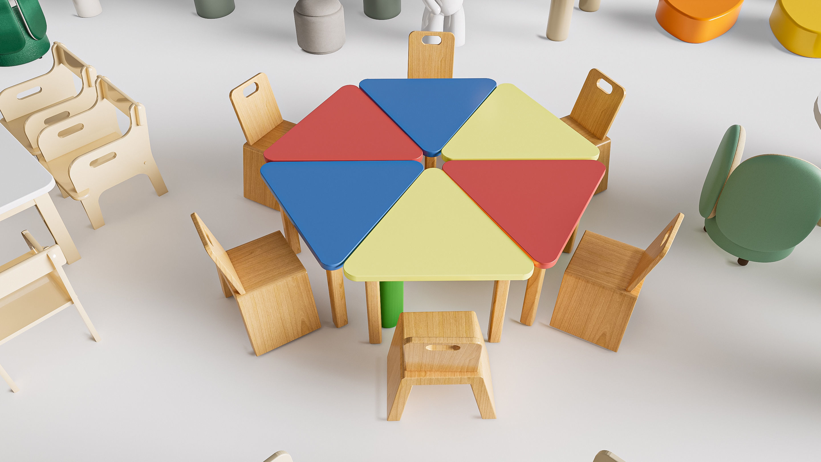 Children table and chairs 3 3D model_9