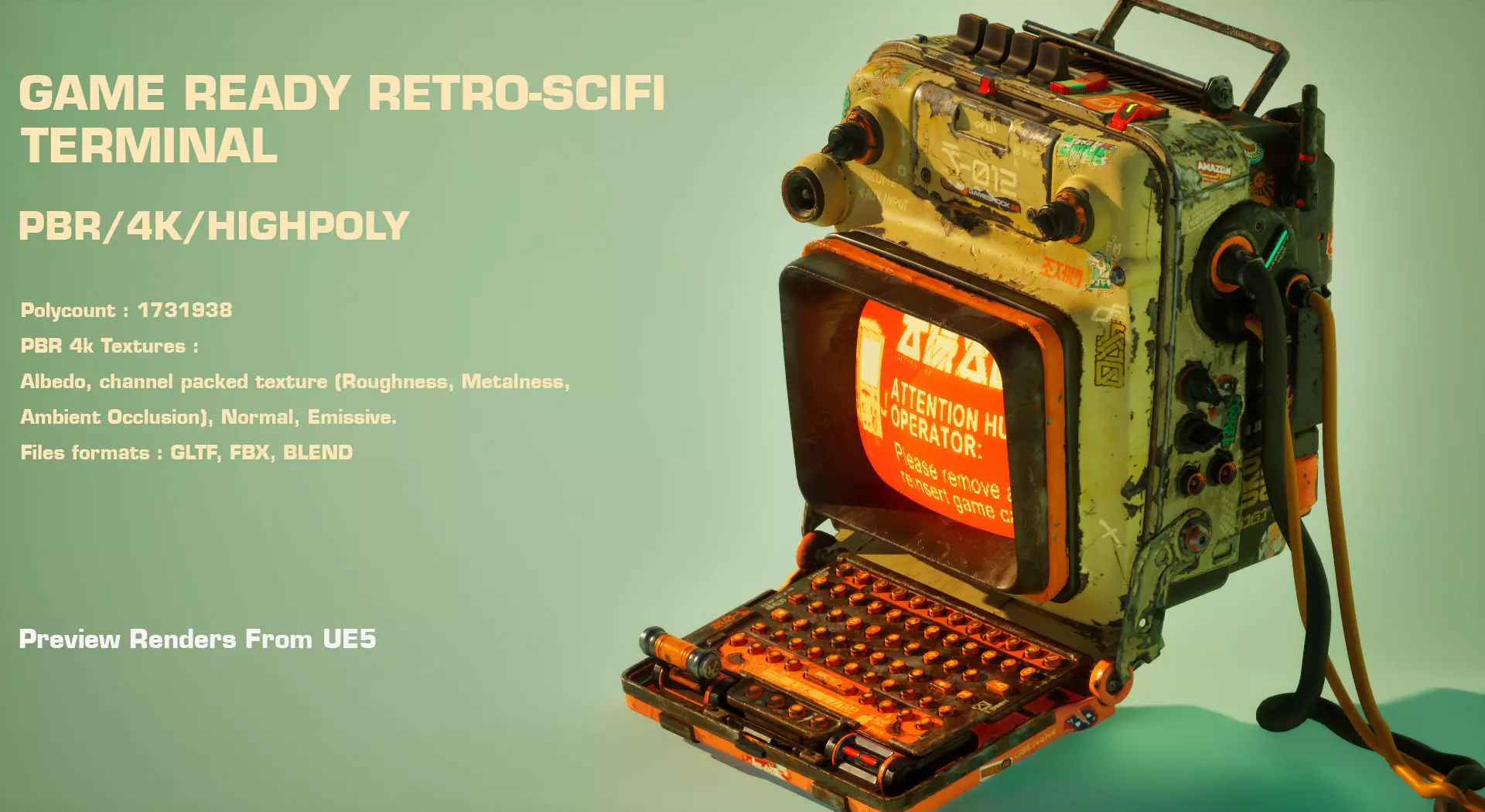Cyberpunk Retro Scifi Terminal Game ready  3D model_0