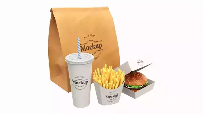 Fast Food Packaging Set Mockup 01 3D model