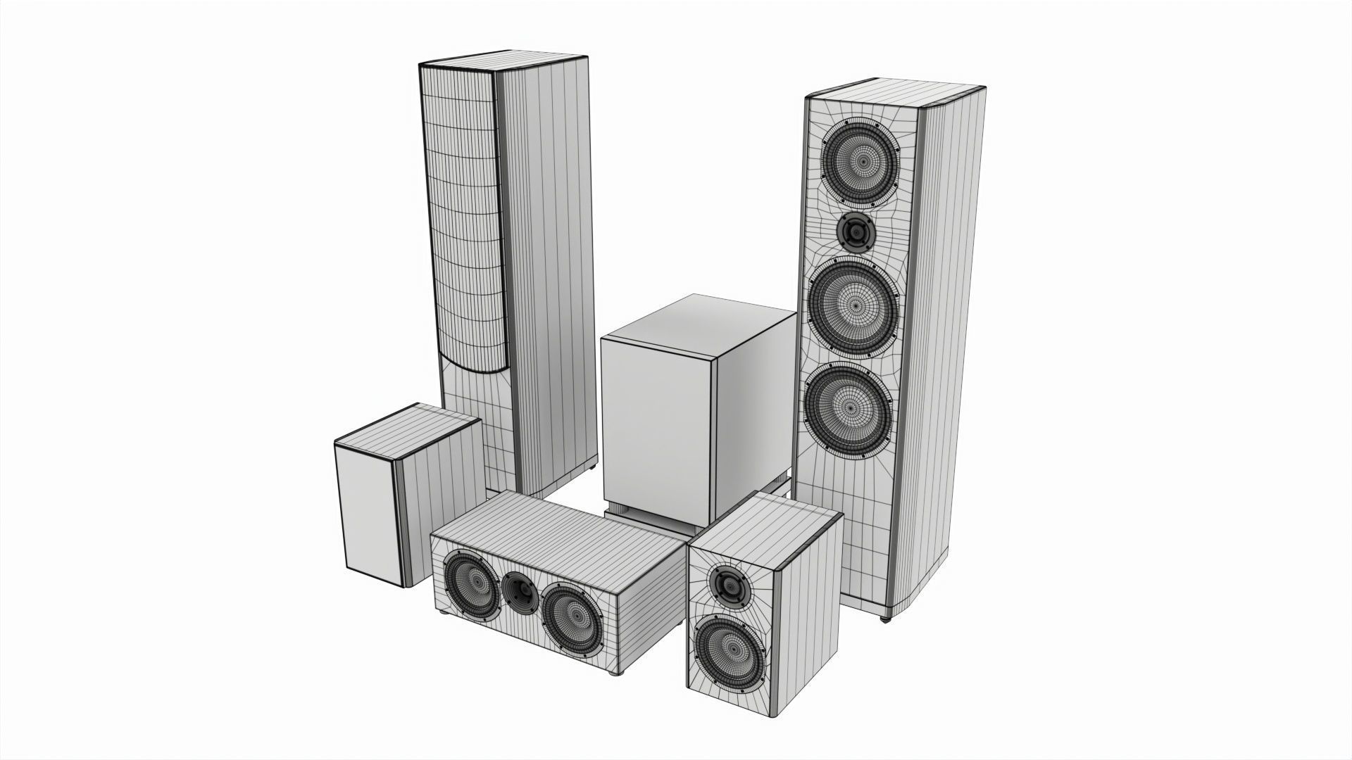 Full range floor standing 6 1 speaker system 3D model_8