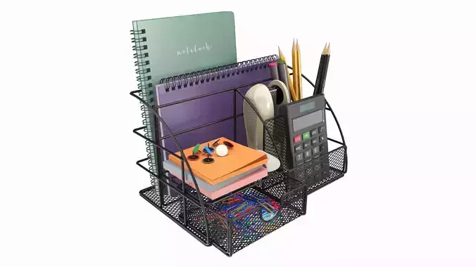 Office Wire Organizer with Supplies 3D model