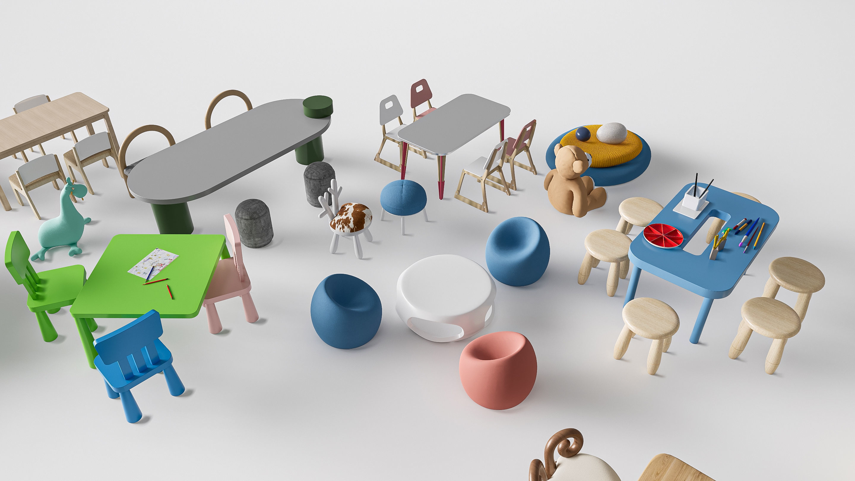 Children table and chairs 5 3D model_17