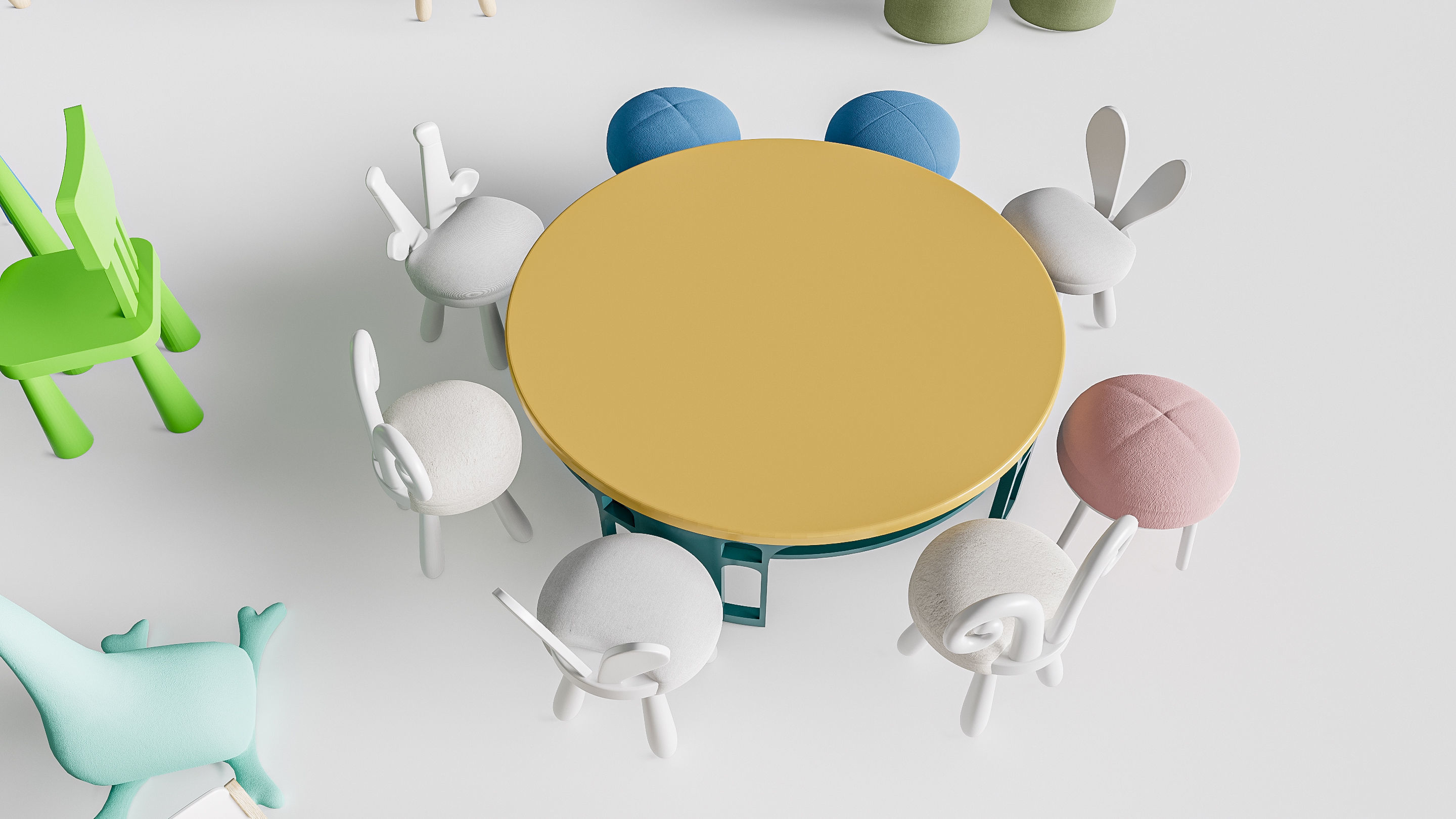 Children table and chairs 5 3D model_5