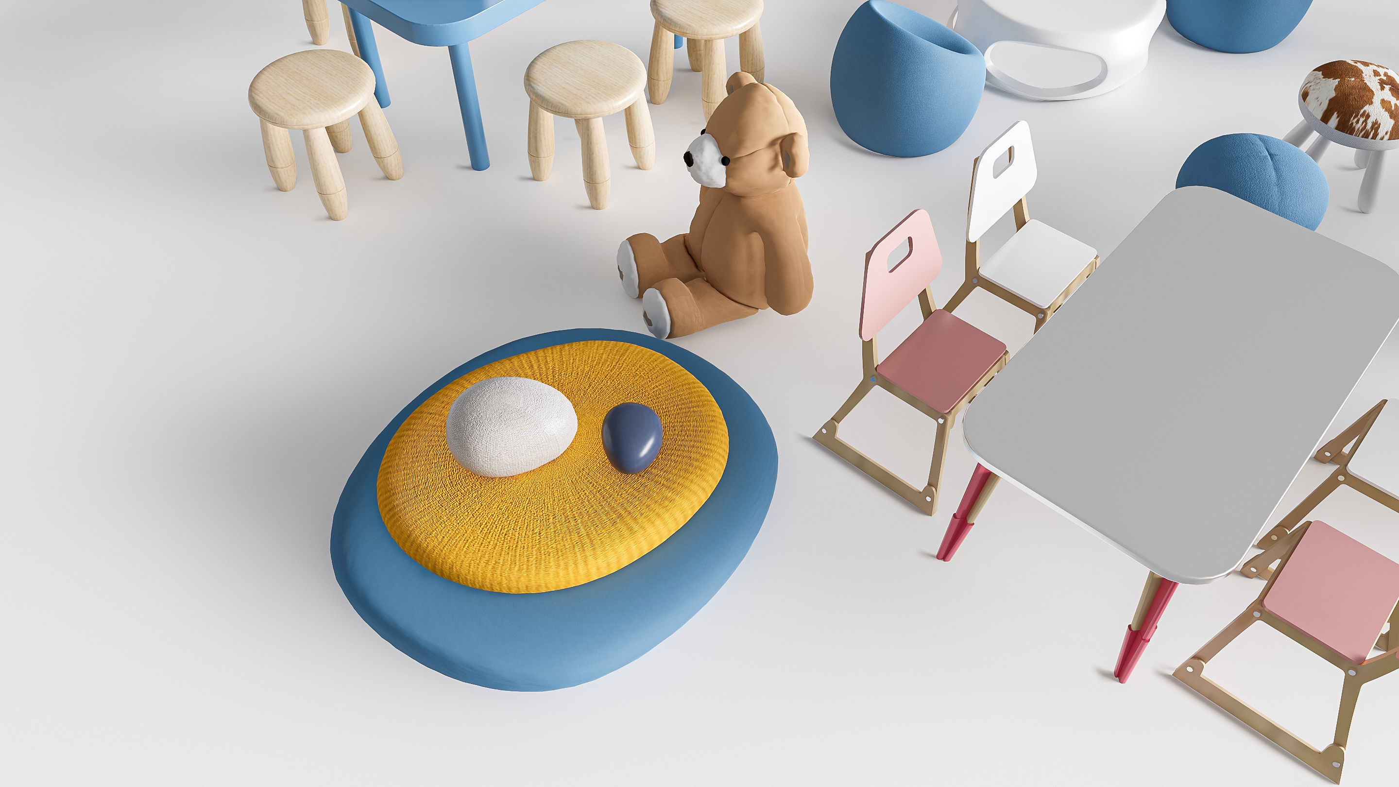 Children table and chairs 5 3D model_1
