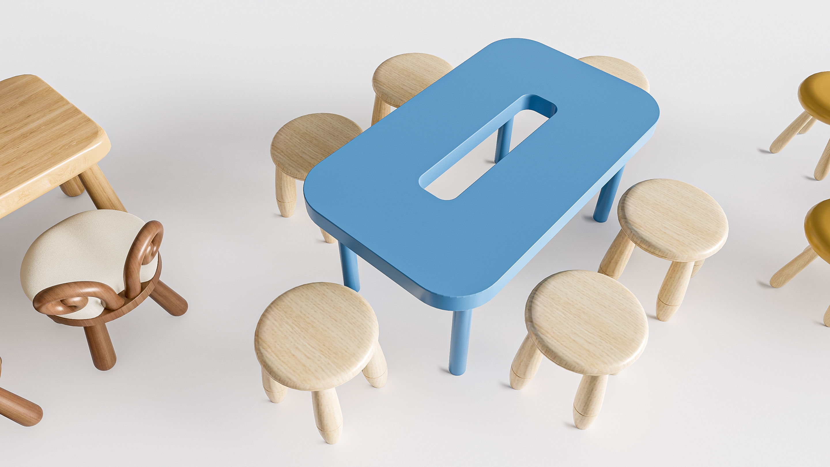 Children table and chairs 5 3D model_12