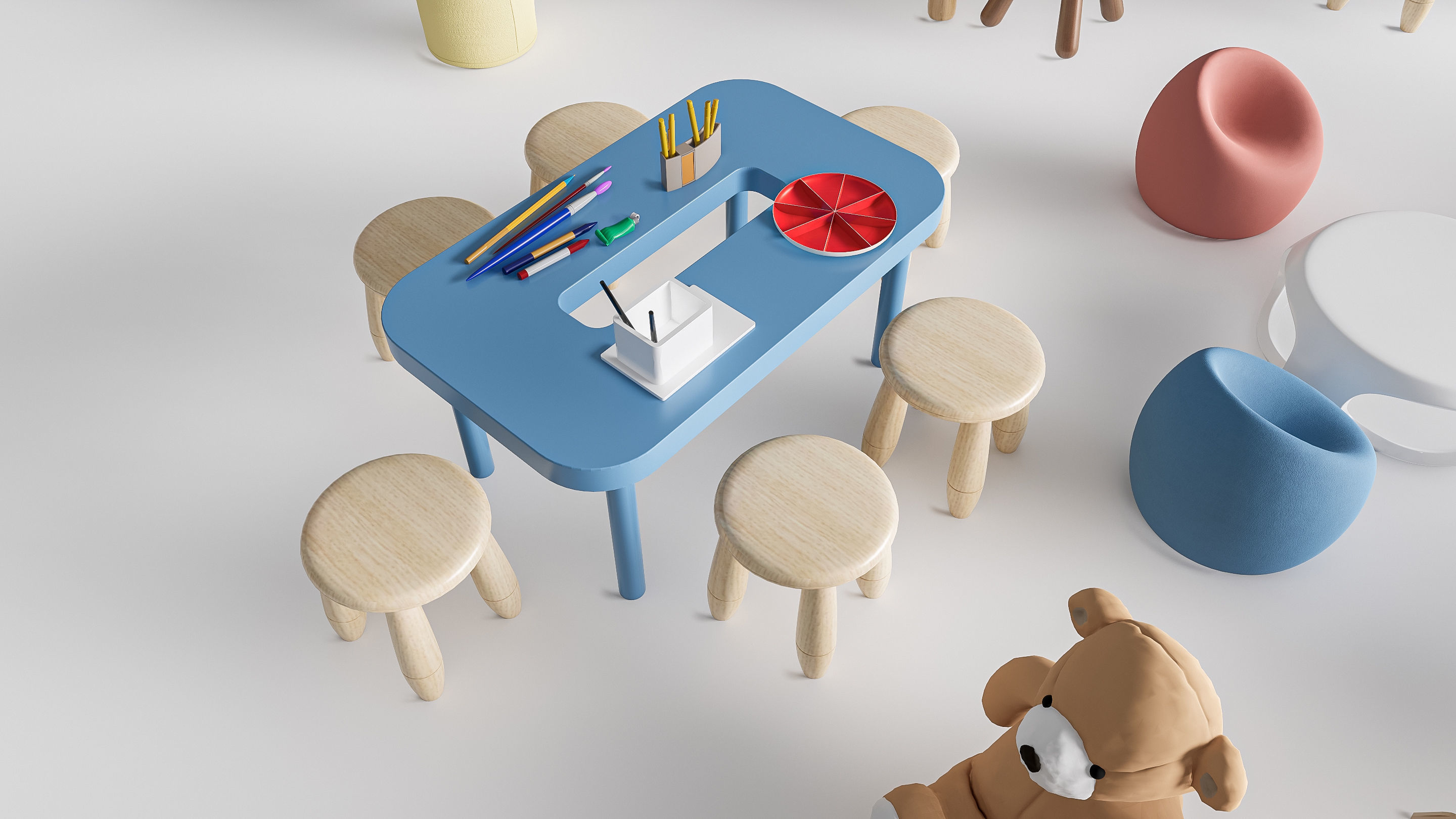 Children table and chairs 5 3D model_8