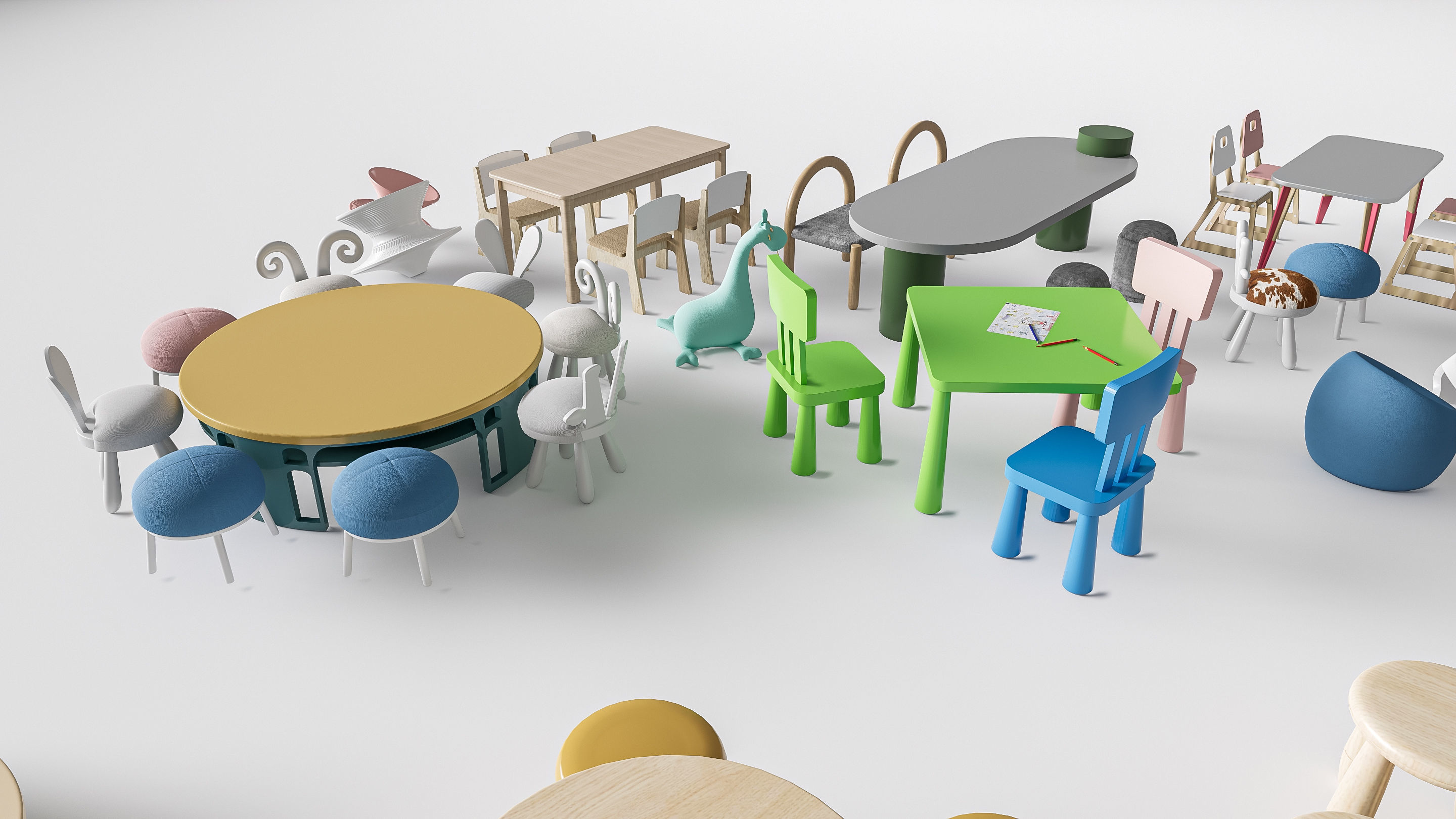 Children table and chairs 5 3D model_18