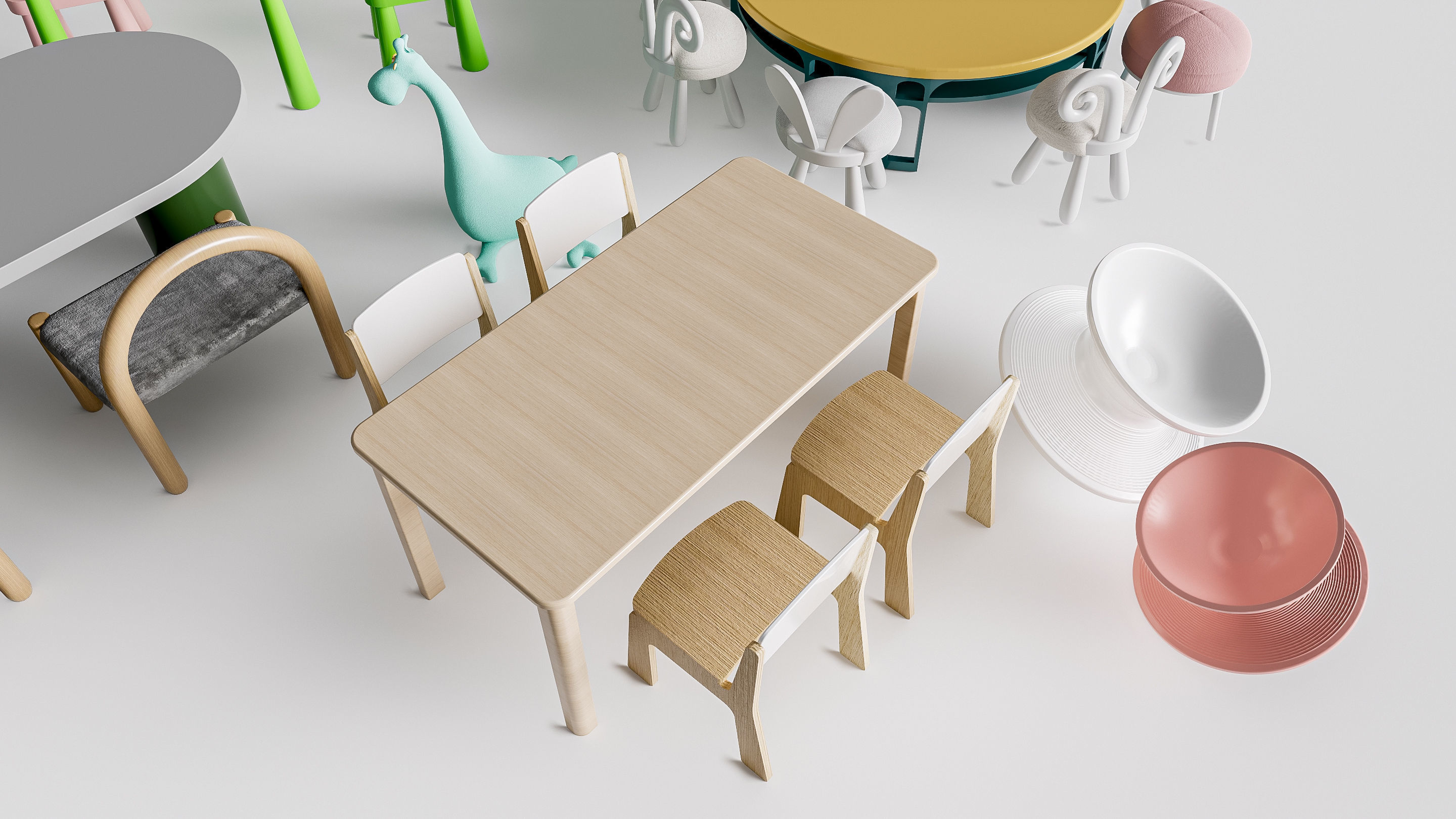 Children table and chairs 5 3D model_4