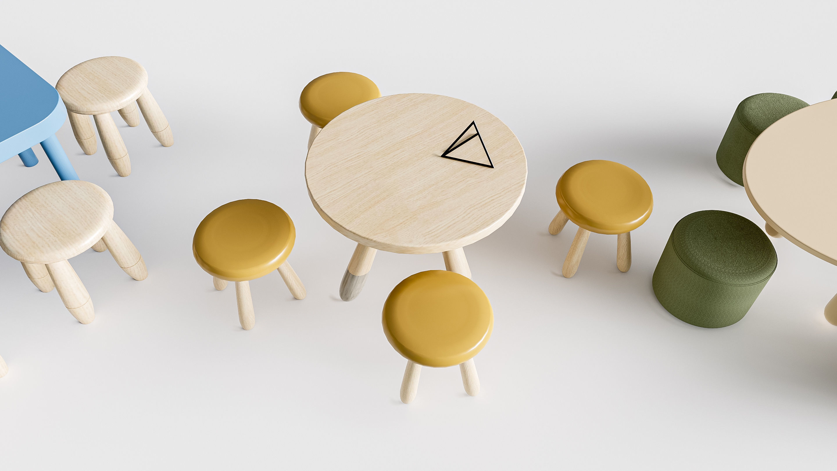 Children table and chairs 5 3D model_13