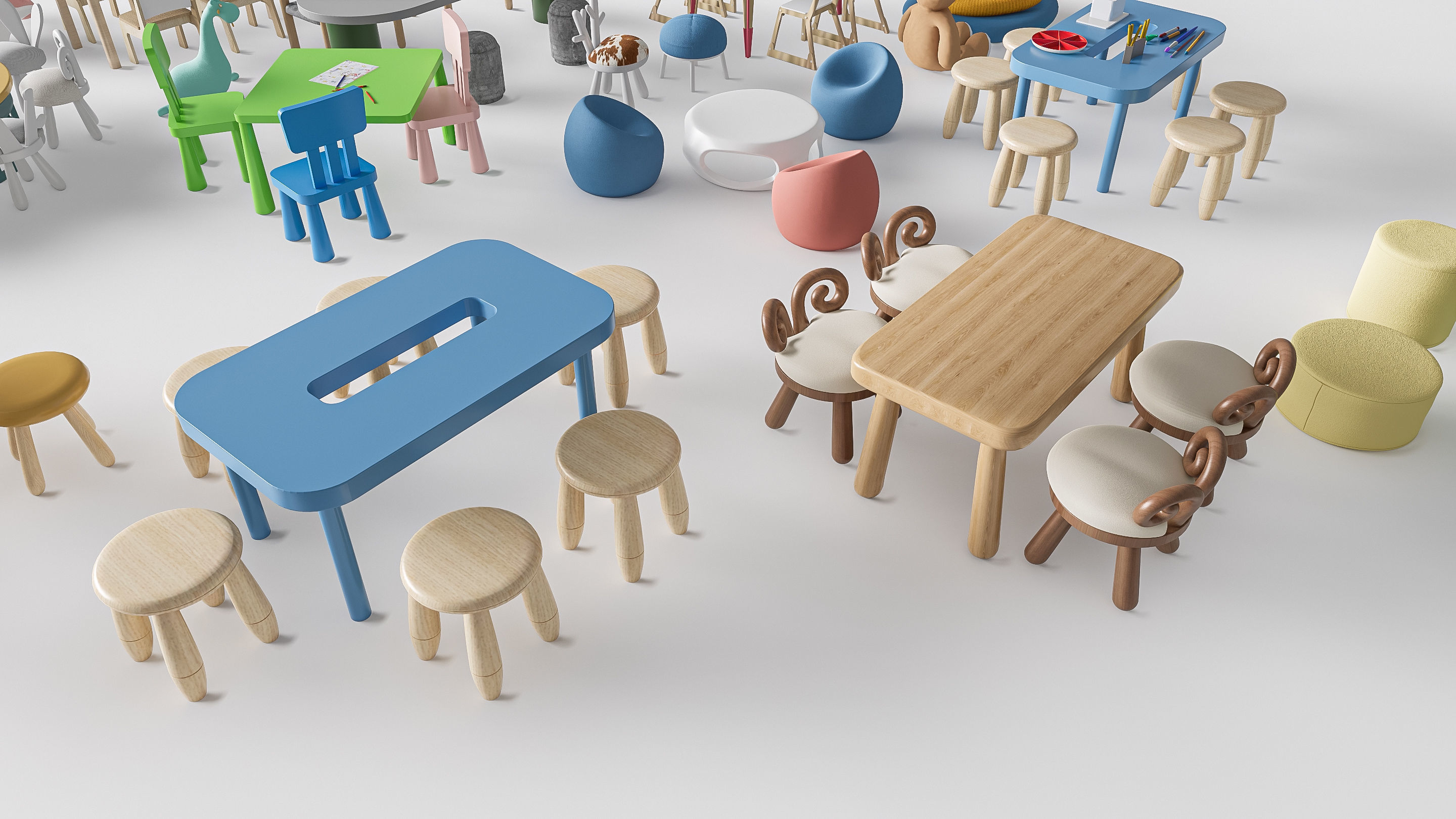 Children table and chairs 5 3D model_16