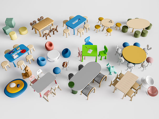 Children table and chairs 5 3D model