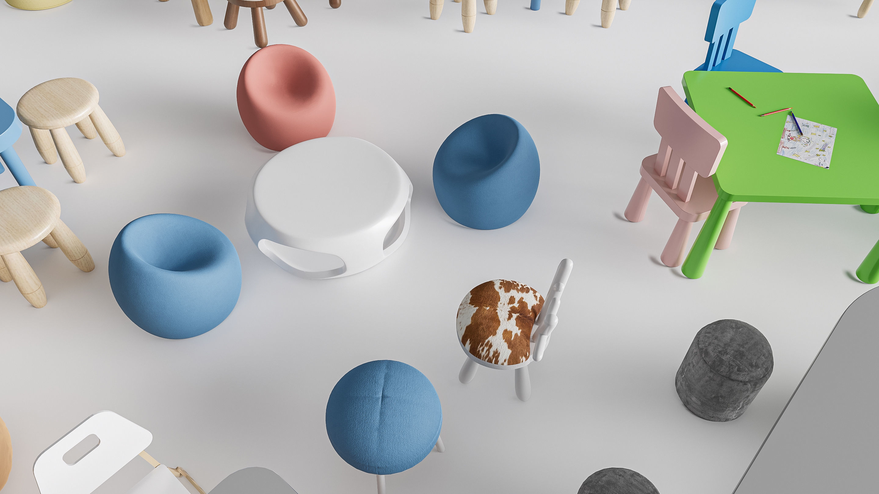 Children table and chairs 5 3D model_7