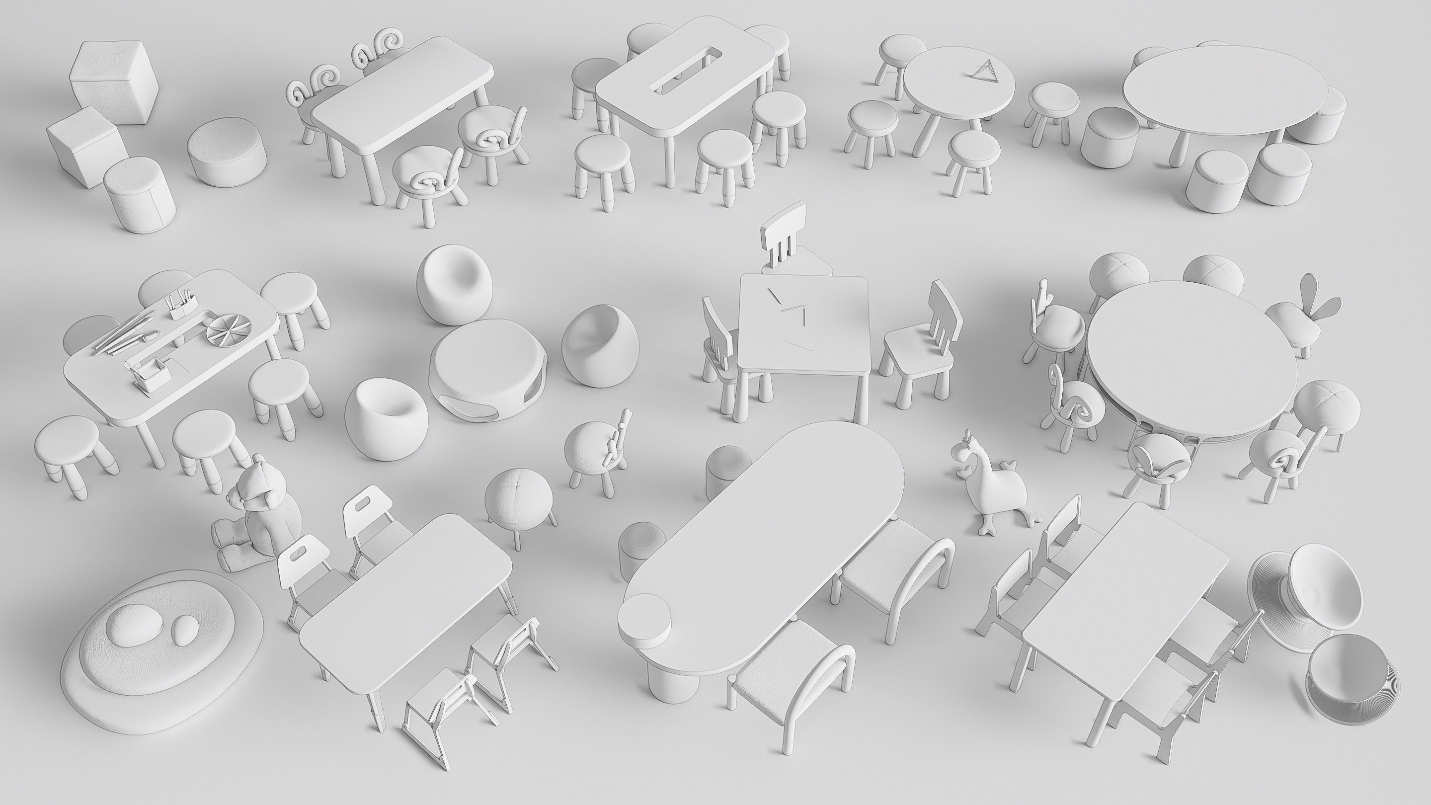 Children table and chairs 5 3D model_19