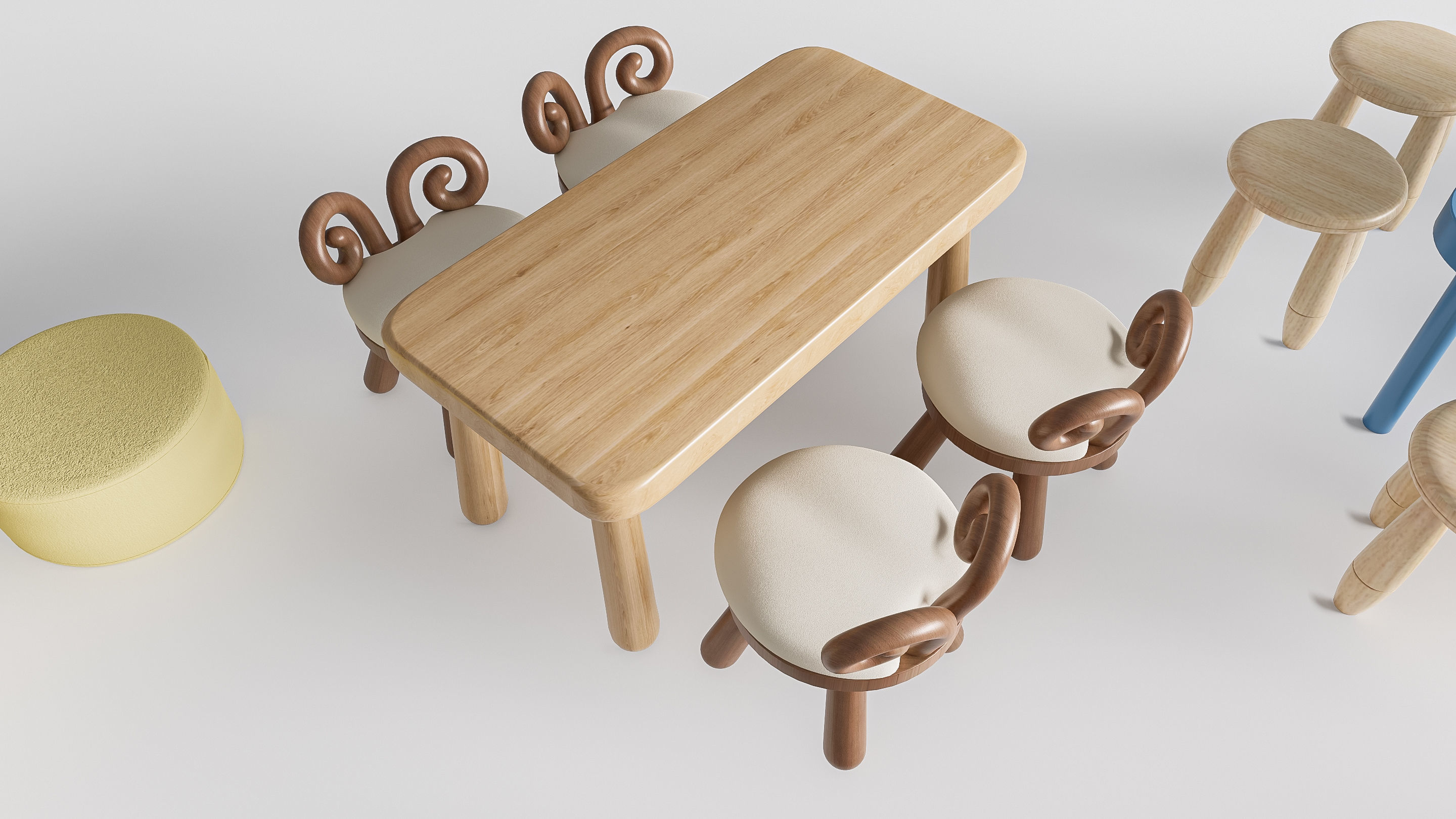 Children table and chairs 5 3D model_11
